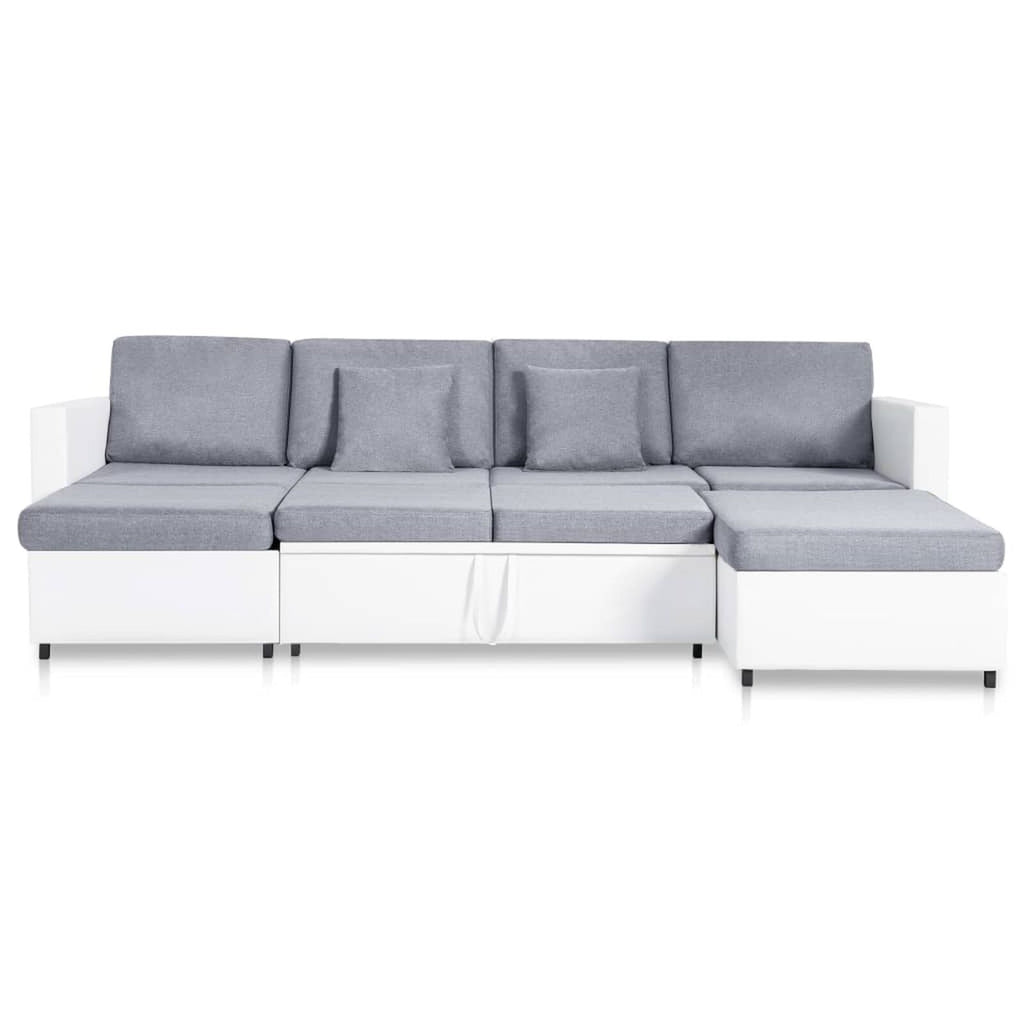 4-Sitzer Ausziehbares Schlafsofa Kunstleder Weiß