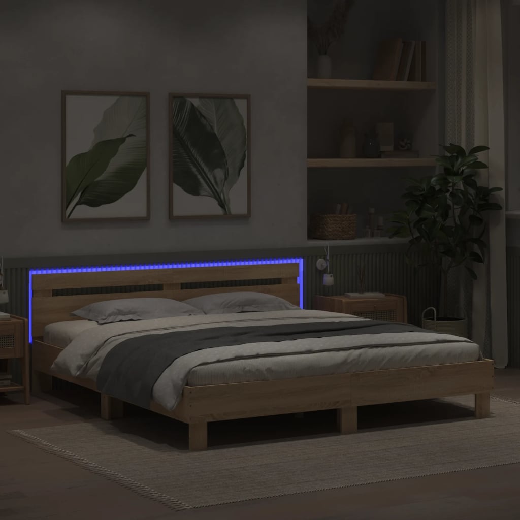 Bettgestell Mit Kopfteil Und LED-Leuchten Sonoma-Eiche – Größen & Farben Konfigurierbar!!!