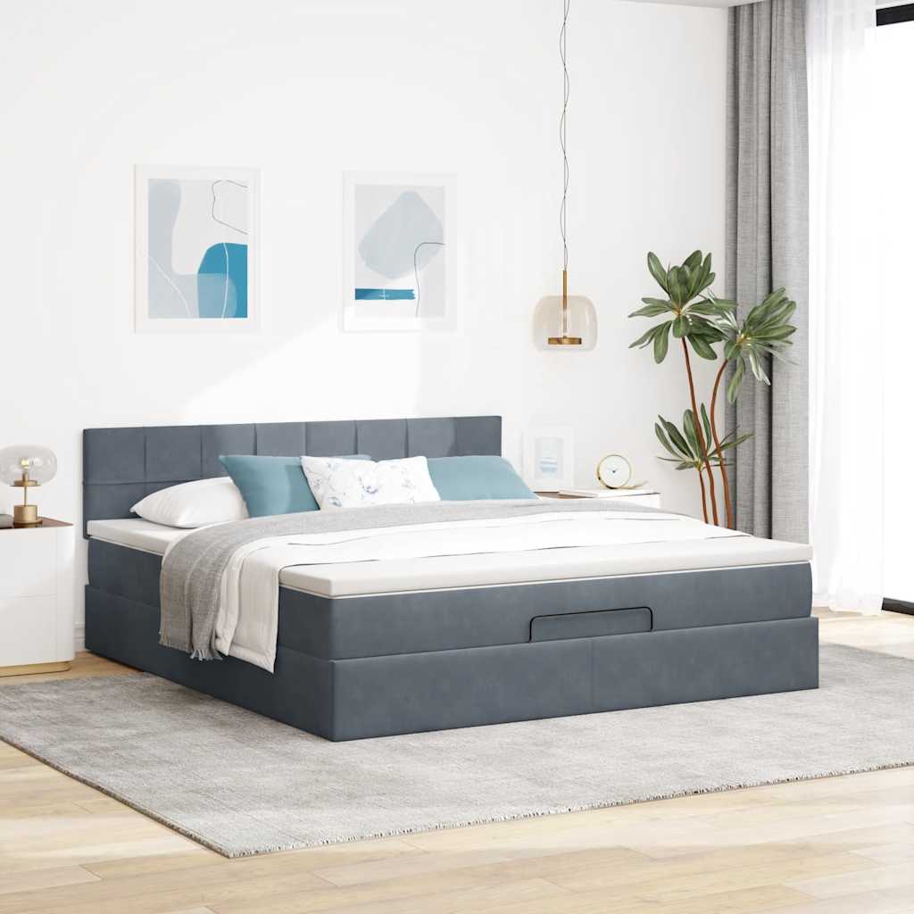 Ottoman-Bett Mit Matratze Samt Dunkelgrau - Konfigurierbar!!!