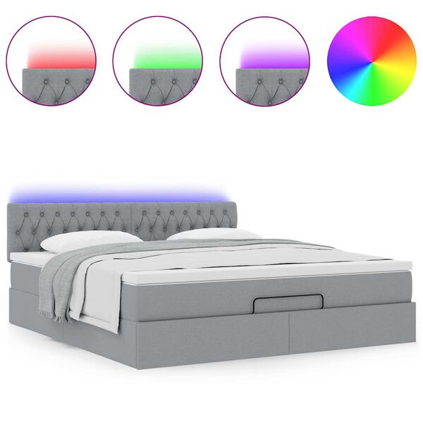 Ottomane Bett Mit Matratze  & Topper, LED, Hellgrau - Konfigurierbar!!!