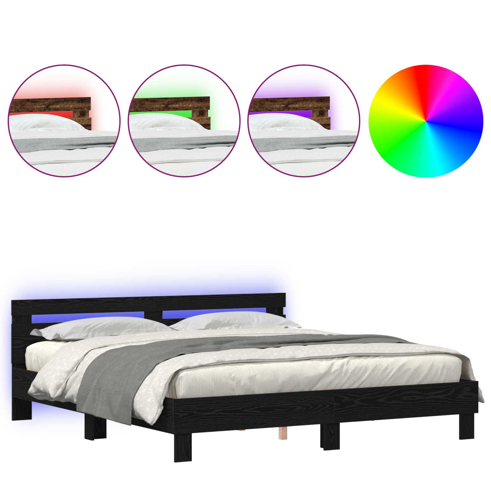 Bettgestell Mit LED-Leuchten Schwarze Eiche – Größen & Farben Konfigurierbar!!!