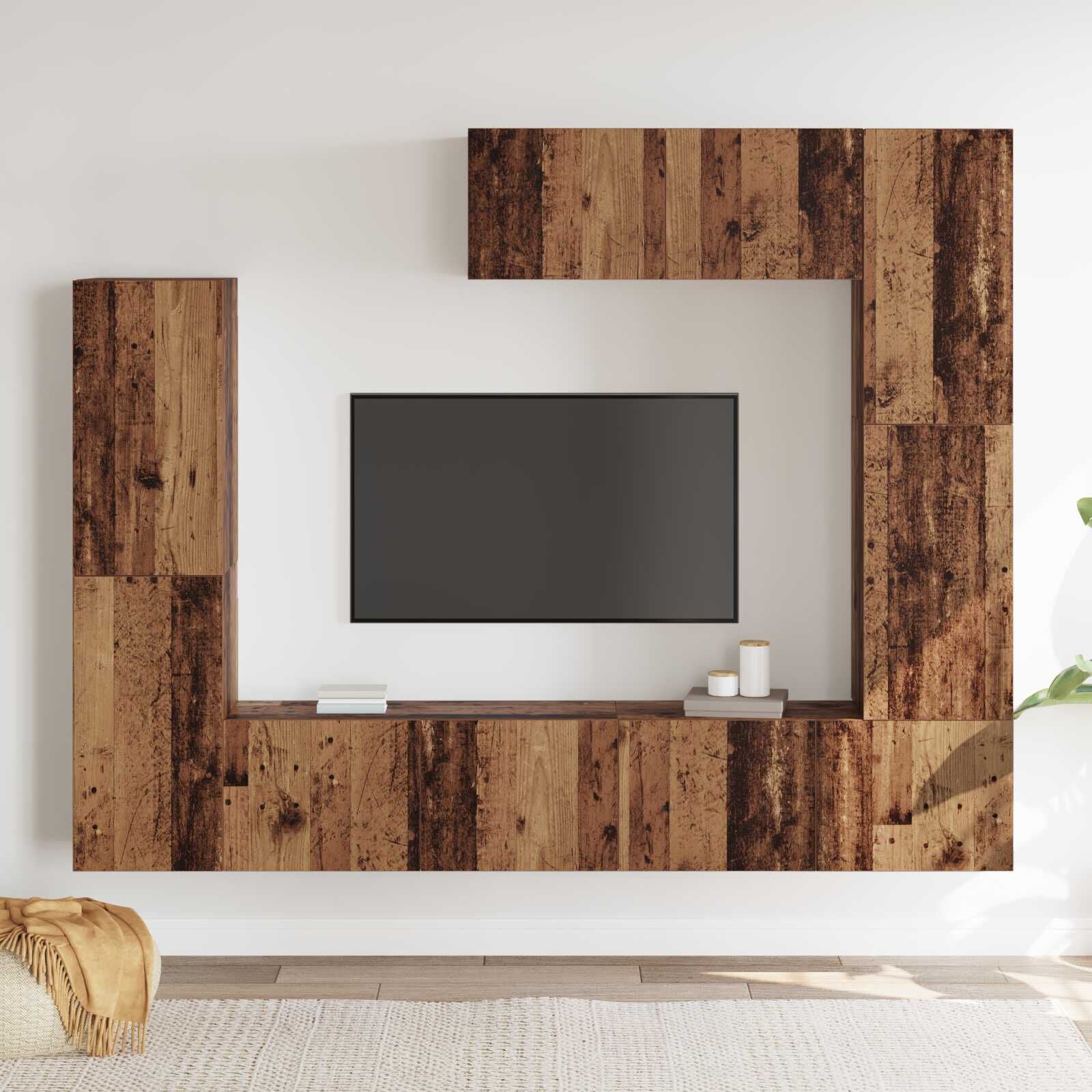 Wohnwand 7 Teile Tv Schrank Set Wandmontiert Engineered Wood