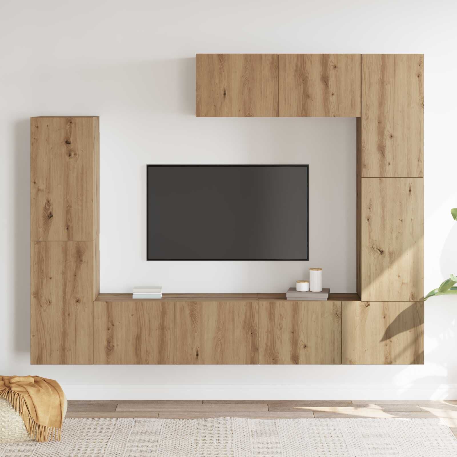 Wohnwand 7-teiliges TV Schrank Set - Wandmontierter Artisan Eiche Holzwerkstoff