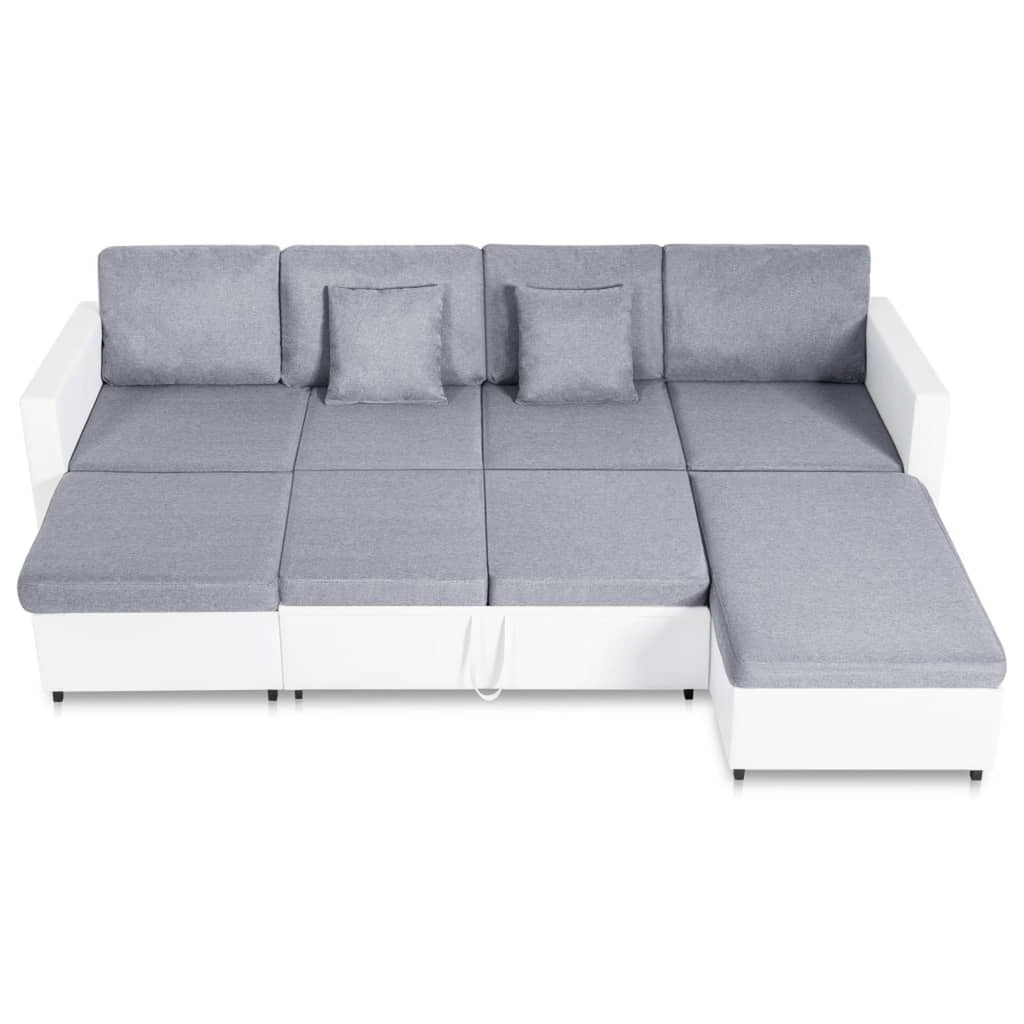 4-Sitzer Ausziehbares Schlafsofa Kunstleder Weiß