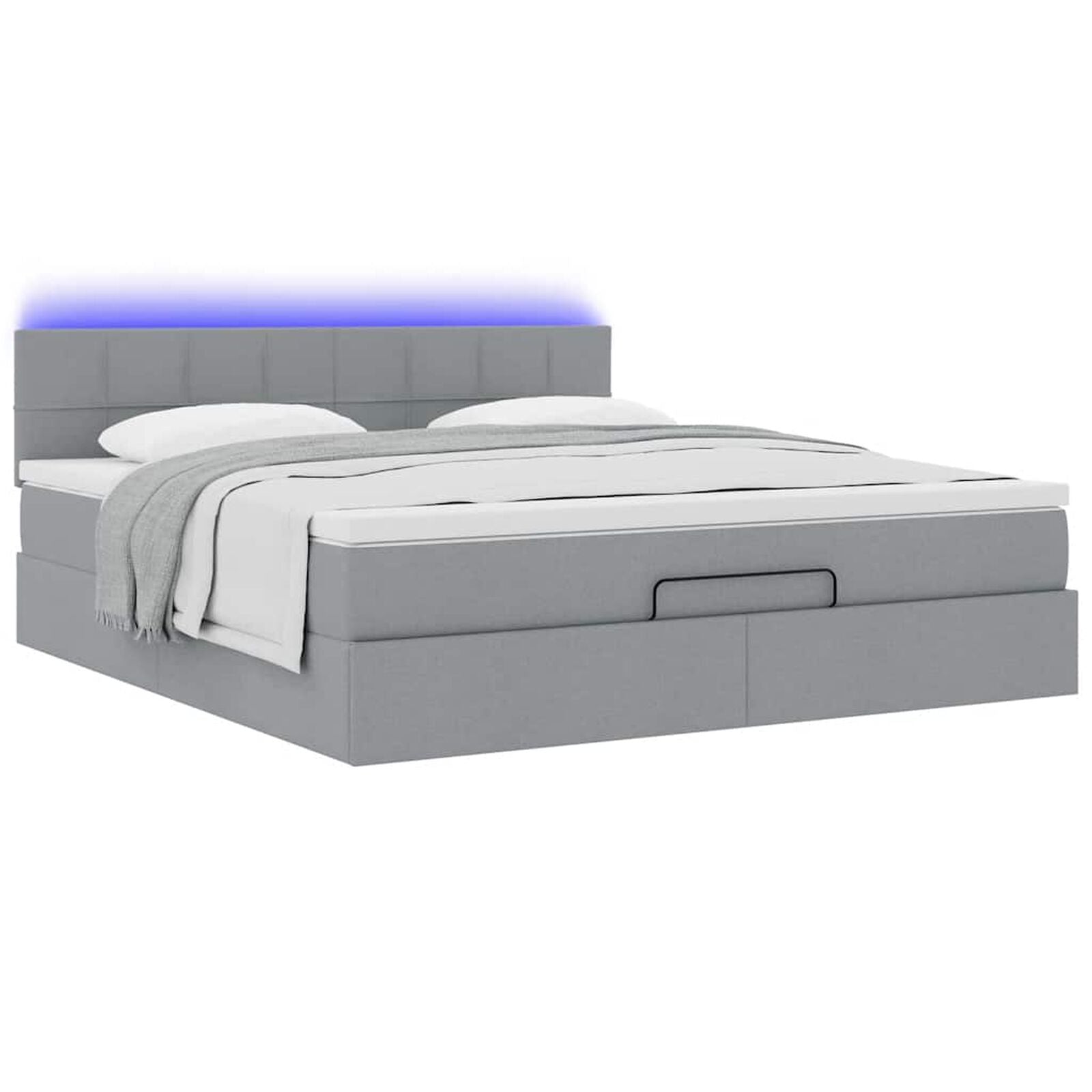Ottomane Bett Mit Matratze  & Topper, LED, Hellgrau - Konfigurierbar!!!