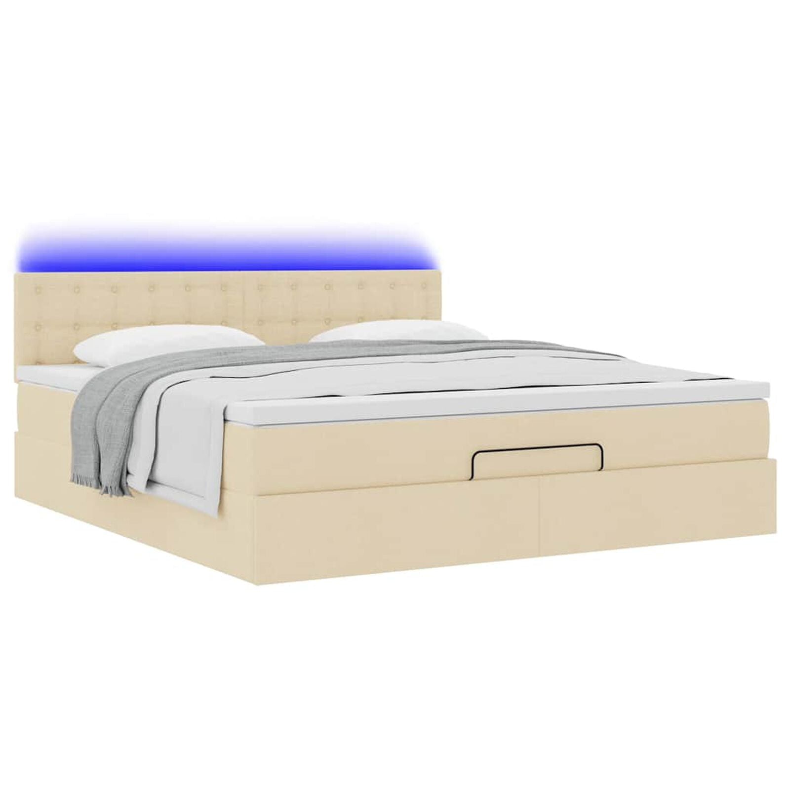Ottomane Bett Mit Matratze & Topper, LED, Stoff Creme – Konfigurierbar!!!