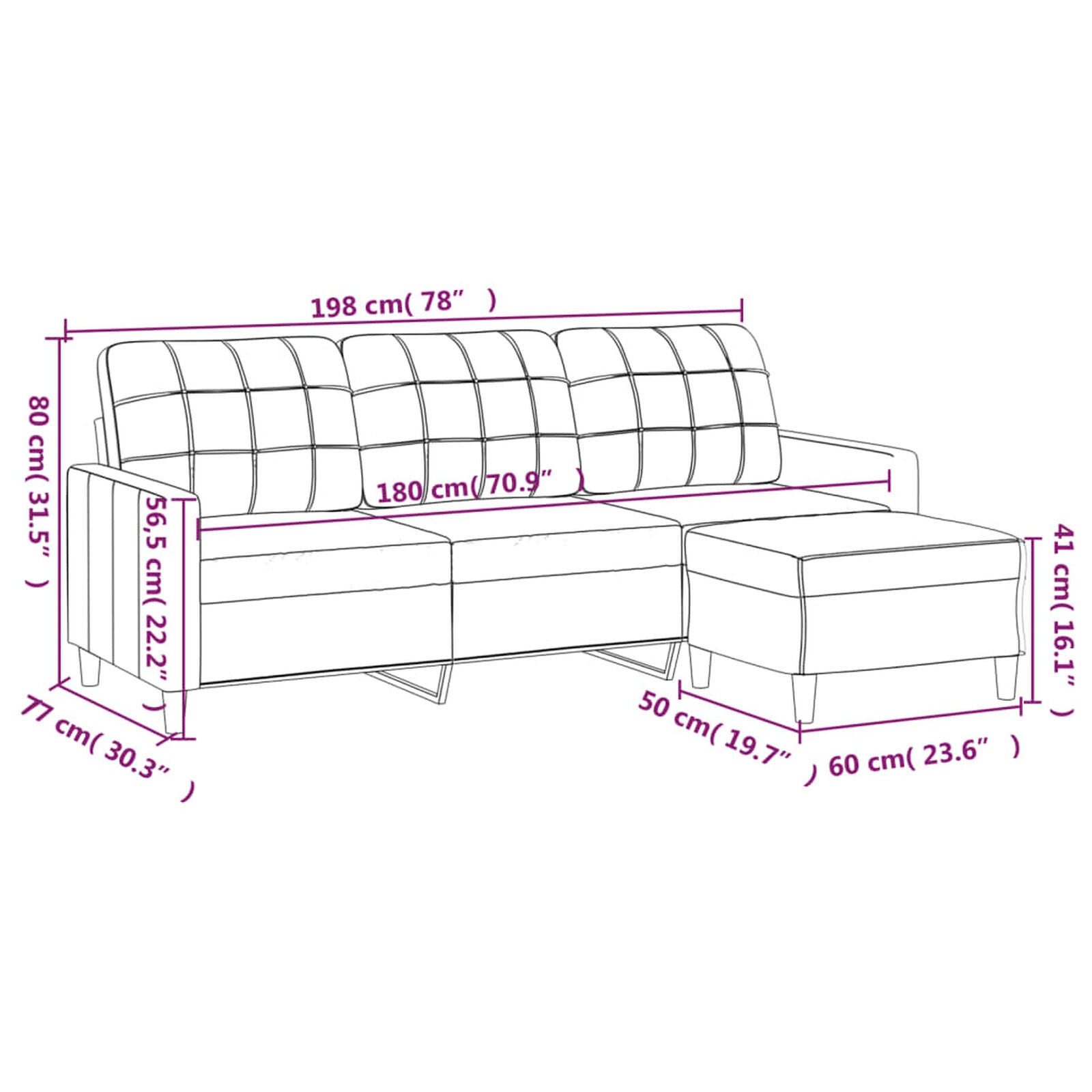 3-Sitzer-Sofa Mit Hocker Stoff - Konfigurierbare Farben!!!