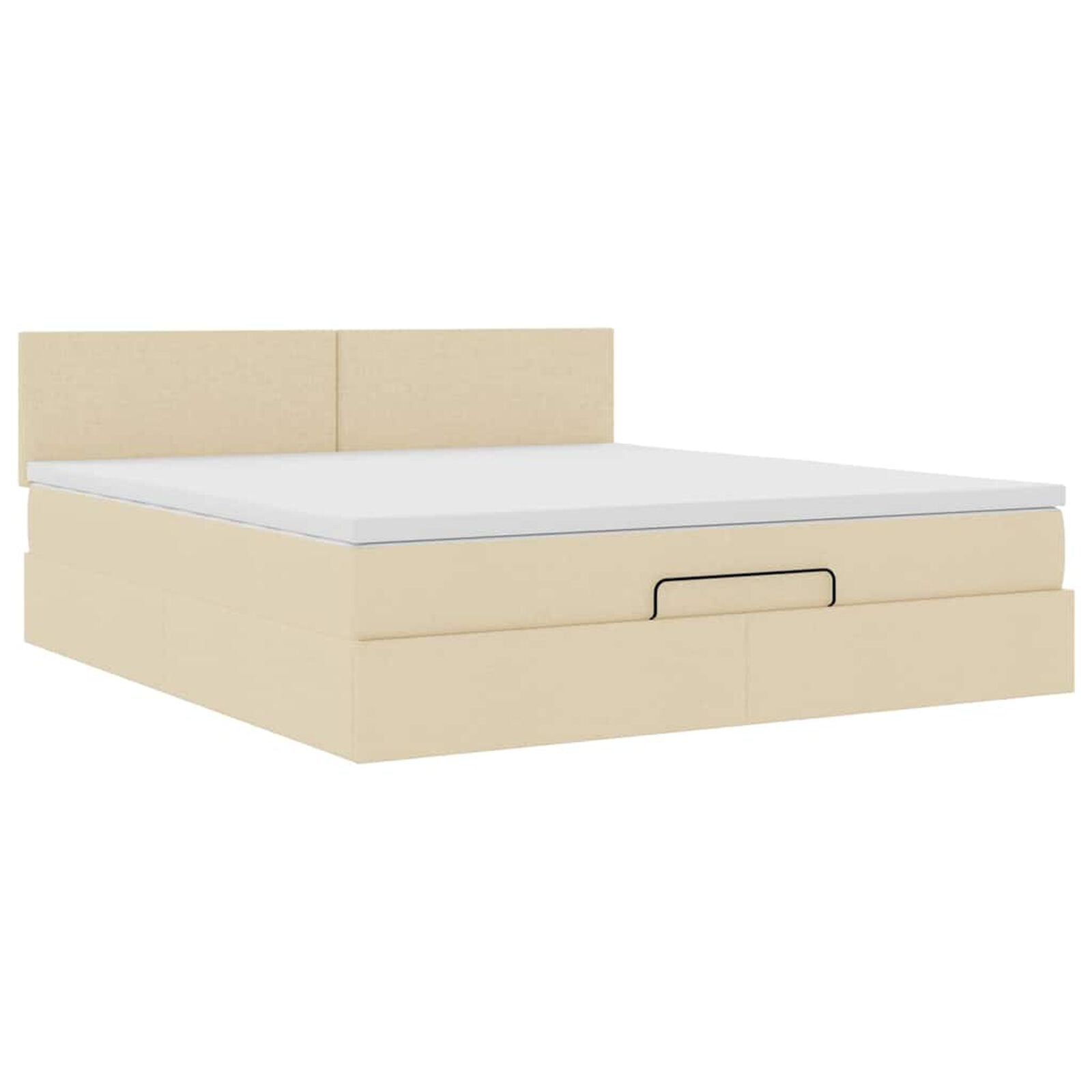 Ottomane Bett Mit Matratze & Topper, LED, Stoff Creme – Konfigurierbar!!!