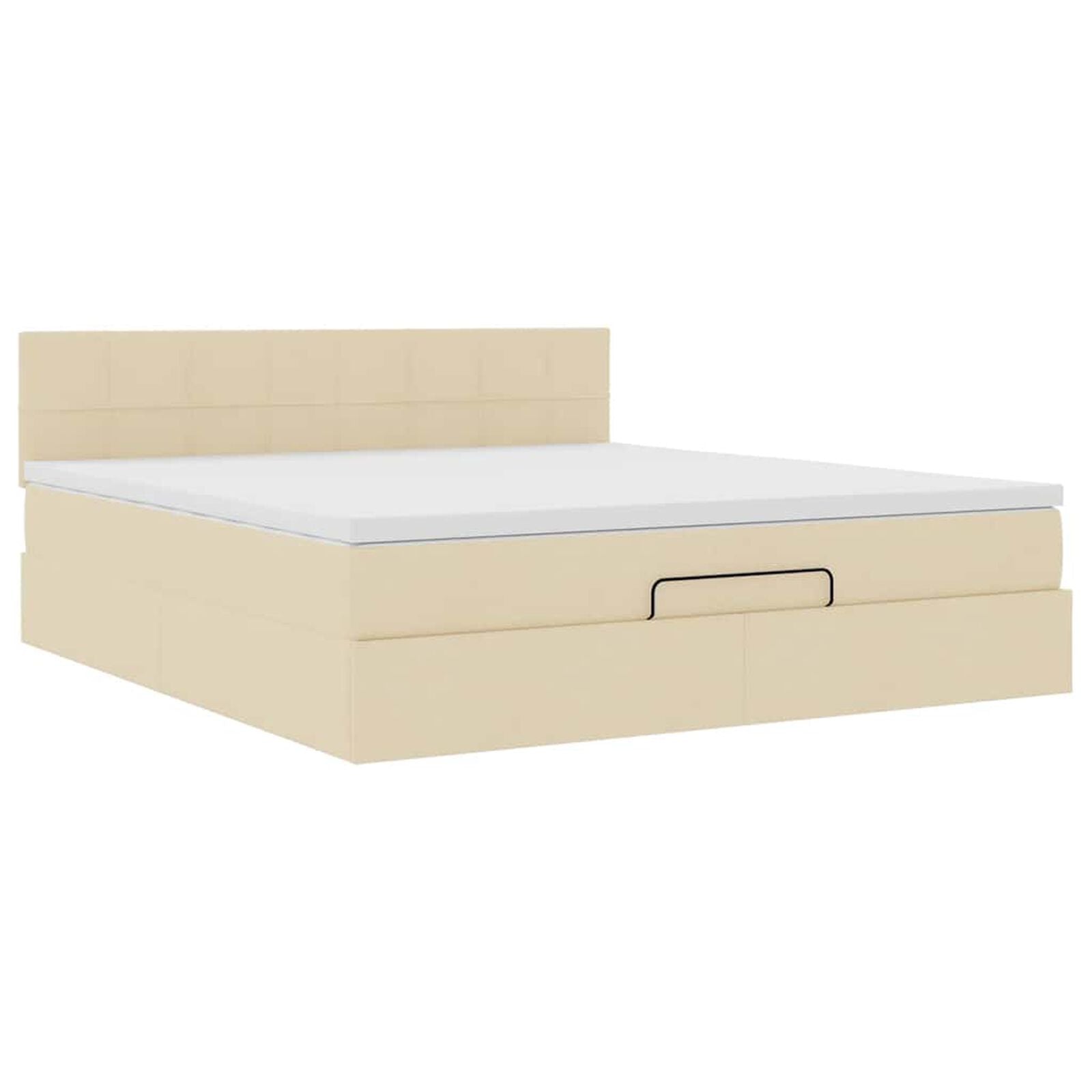 Ottomane Bett Mit Matratze & Topper, LED, Stoff Creme – Konfigurierbar!!!