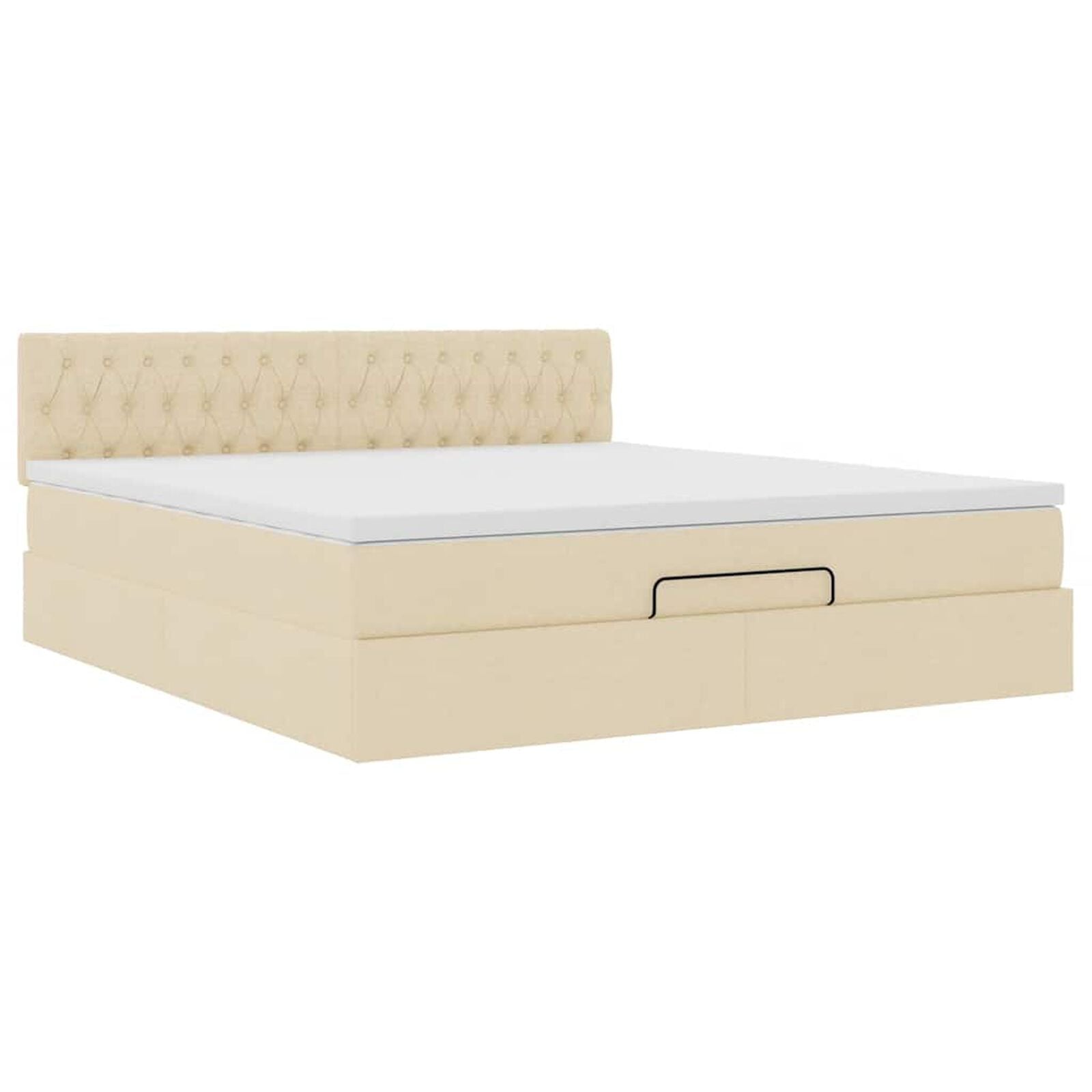 Ottomane Bett Mit Matratze & Topper, LED, Stoff Creme – Konfigurierbar!!!