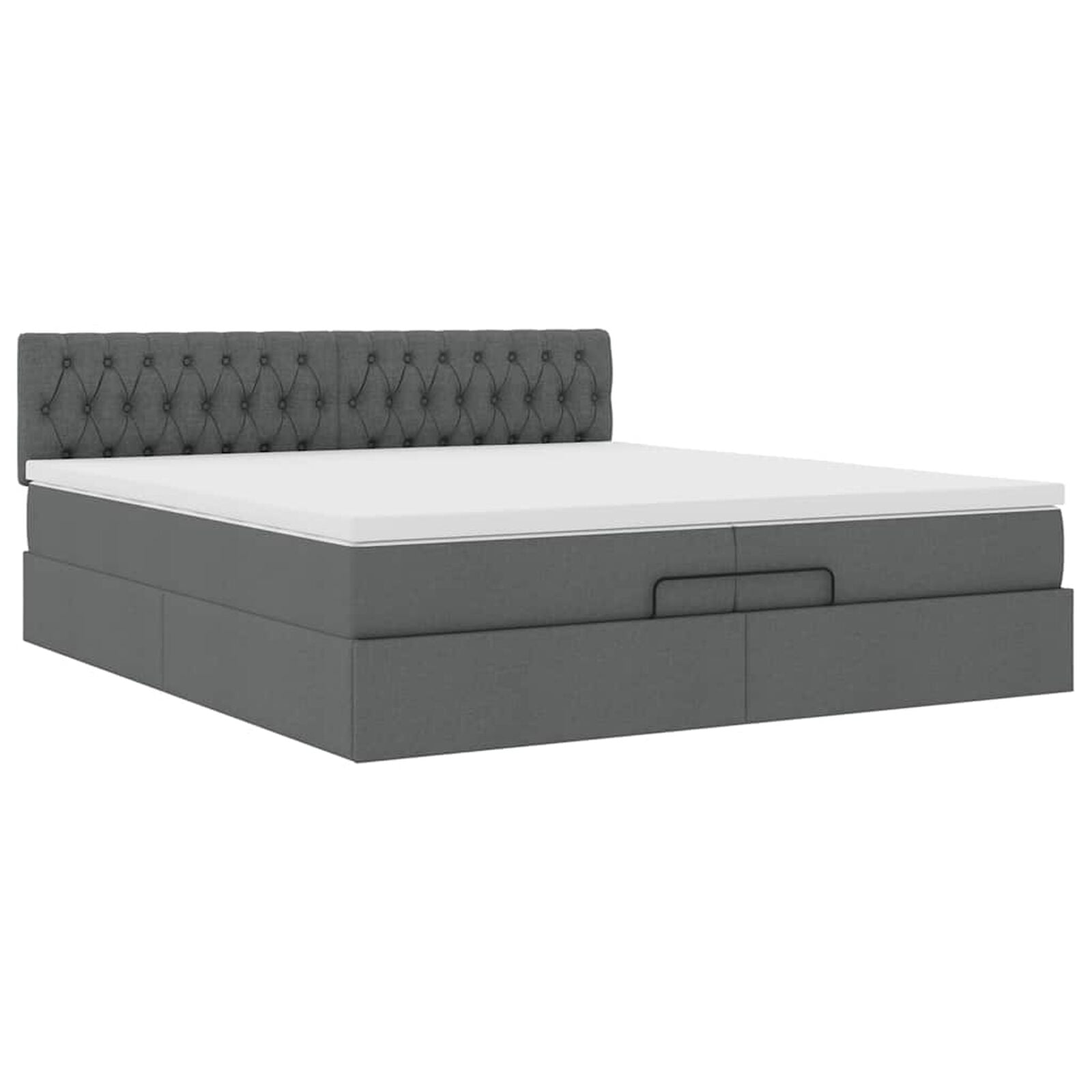 Ottomane Bett Mit Matratze & Topper, LED, Stoff Dunkelgrau – Konfigurierbar!!!
