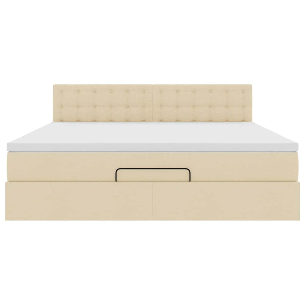 Ottomane Bett Mit Matratze & Topper, LED, Stoff Creme – Konfigurierbar!!!
