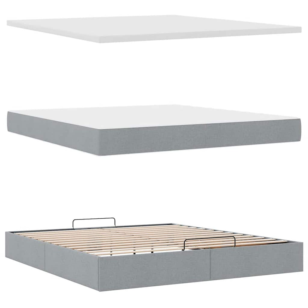 Ottomane Bett Mit Matratze  & Topper, LED, Hellgrau - Konfigurierbar!!!