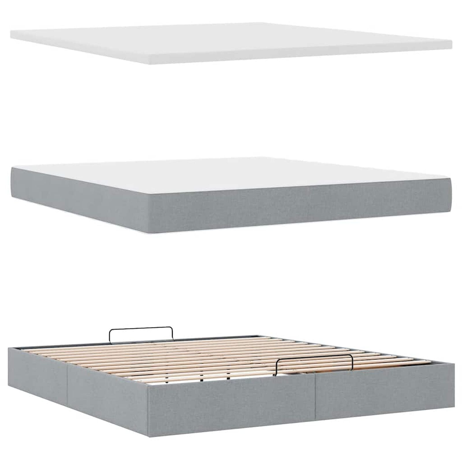 Ottomane Bett Mit Matratze  & Topper, LED, Hellgrau - Konfigurierbar!!!