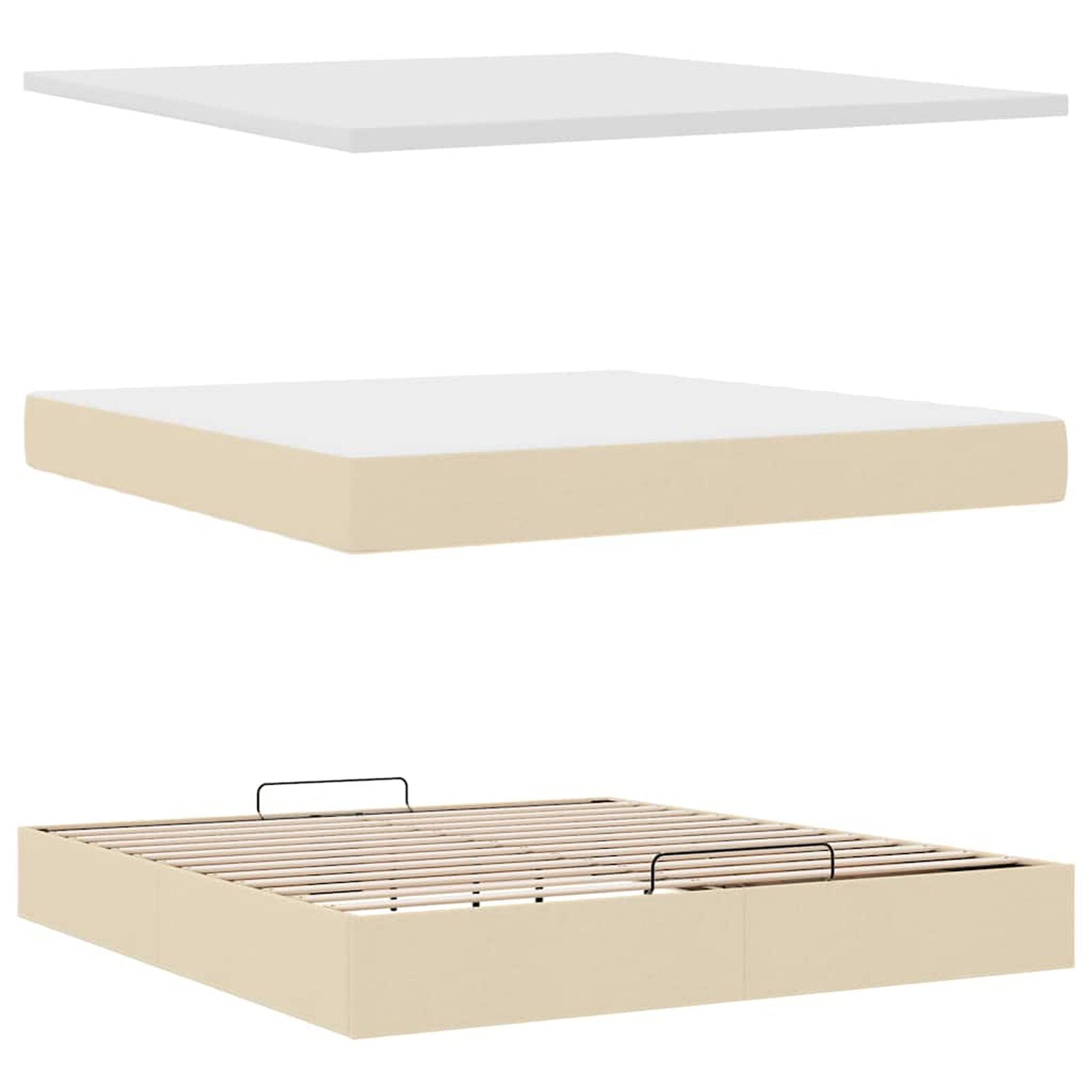 Ottomane Bett Mit Matratze & Topper, LED, Stoff Creme – Konfigurierbar!!!