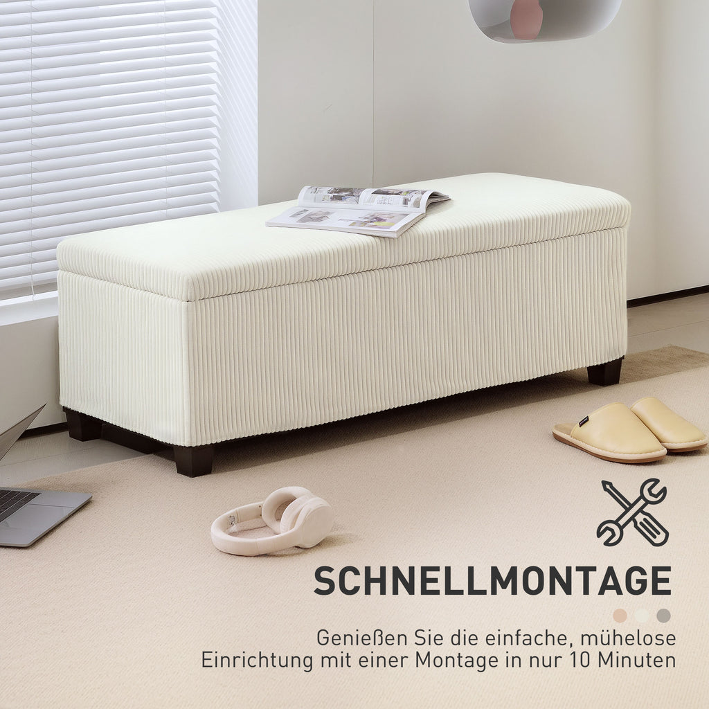 Sitzbank mit Stauraum, Aufbewahrungsbank, Cord-Design, Stahlrahmen, Beige