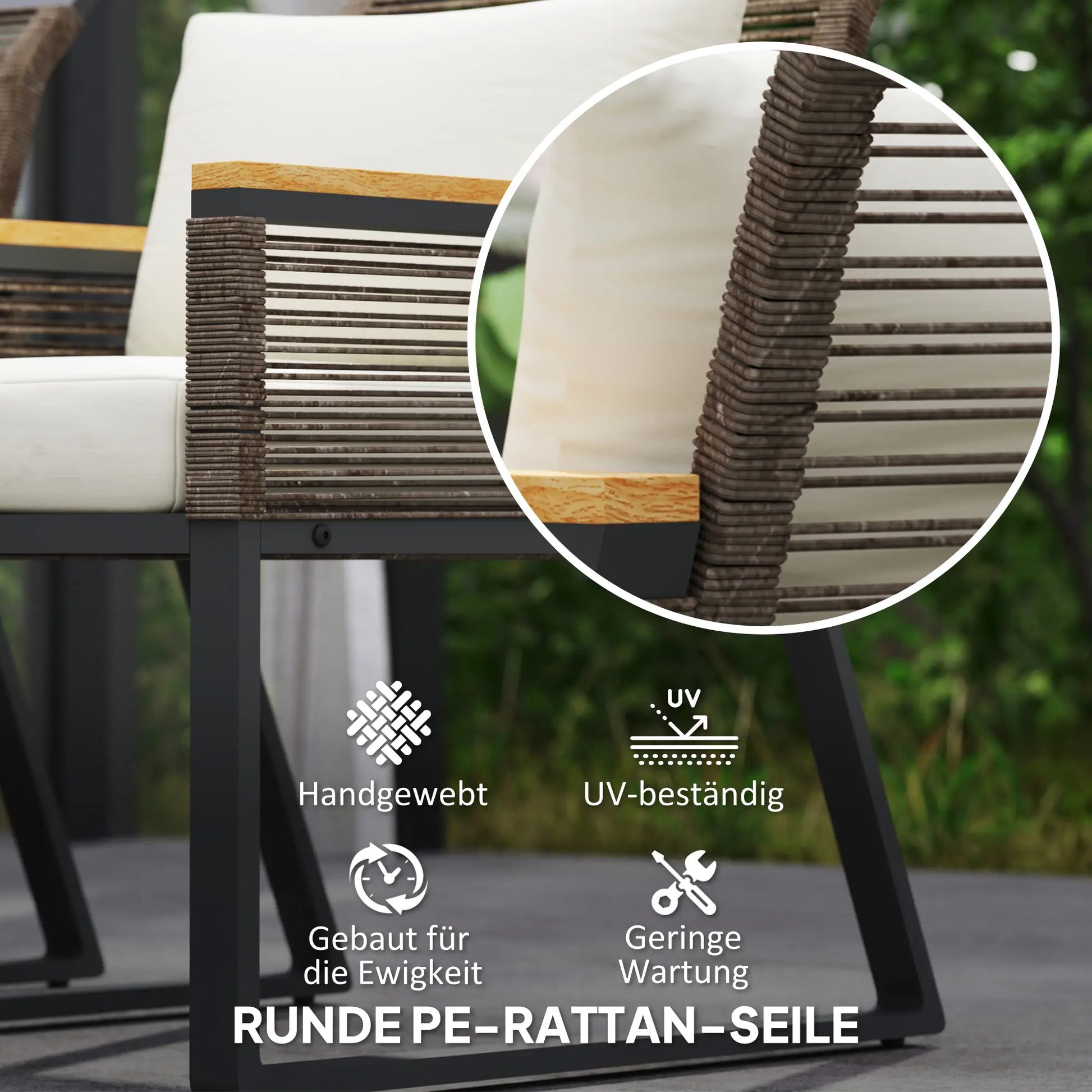 Gartenmöbel Balkonmöbel Set 4 Personen wetterfest mit 2er Sofa, 2 Stühle Glastisch Sitzkissen