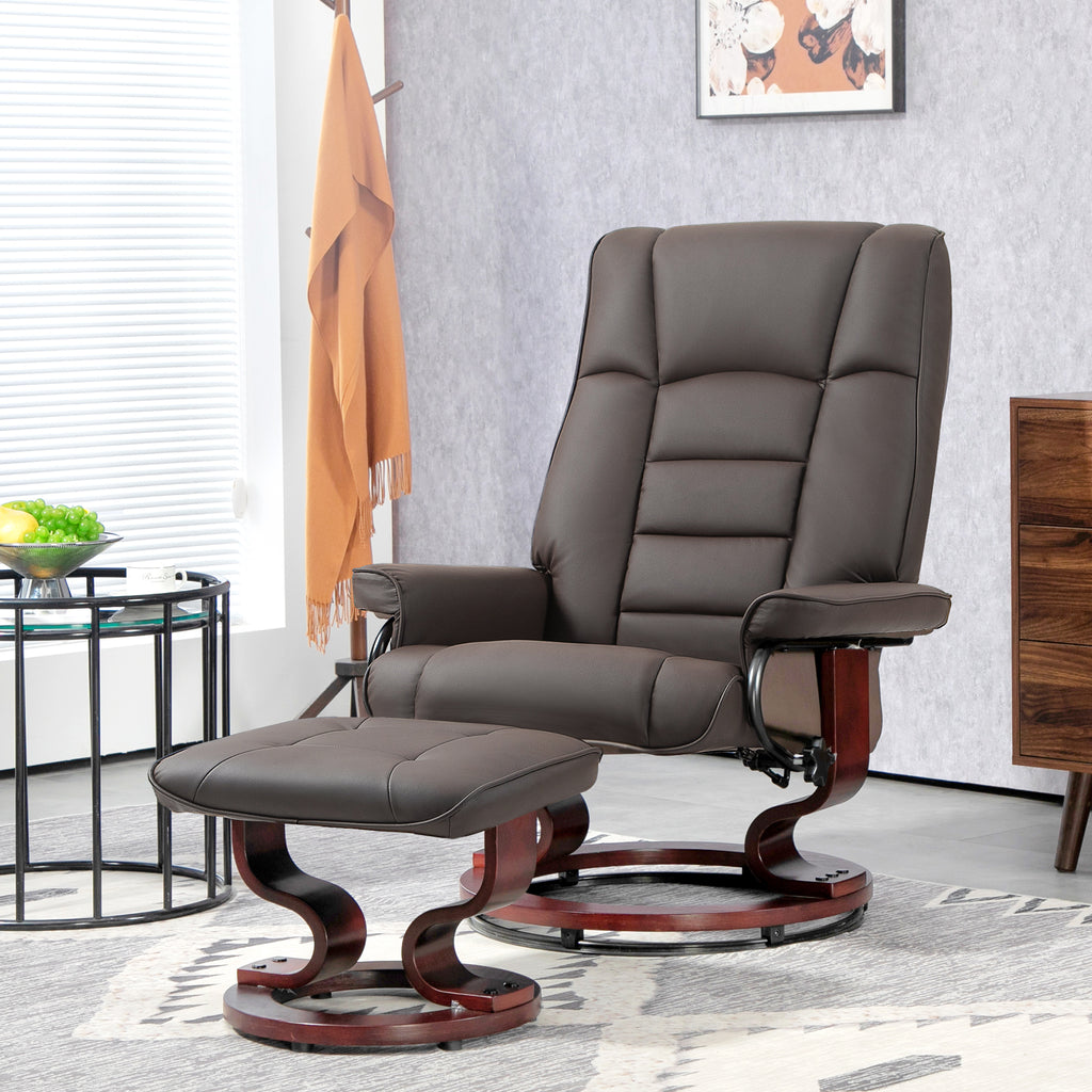 Relaxsessel mit Hocker, drehbar & neigbar, Kunstlederbezug, bis 150 kg, Holzgestell
