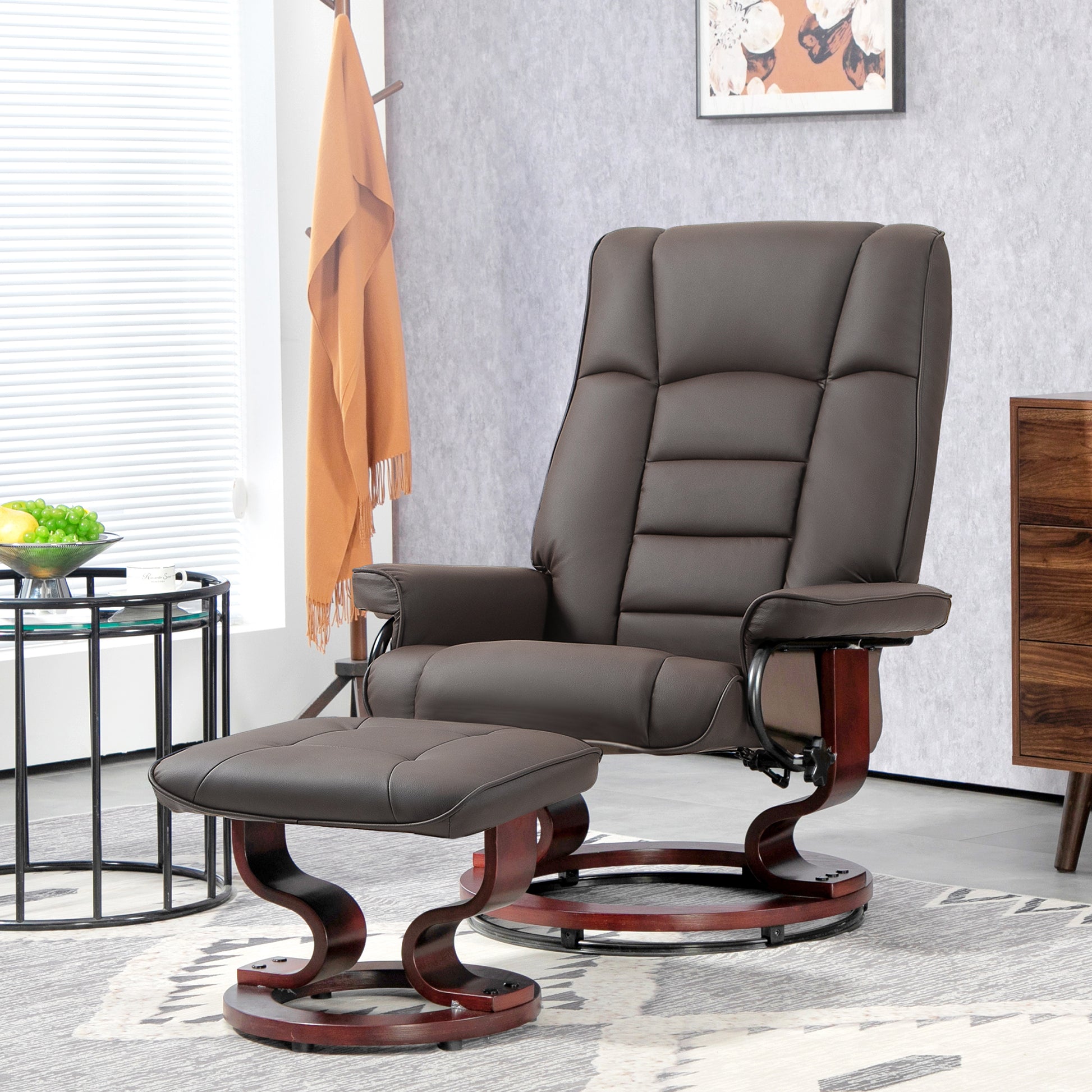 Relaxsessel mit Hocker, drehbar & neigbar, Kunstlederbezug, bis 150 kg, Holzgestell