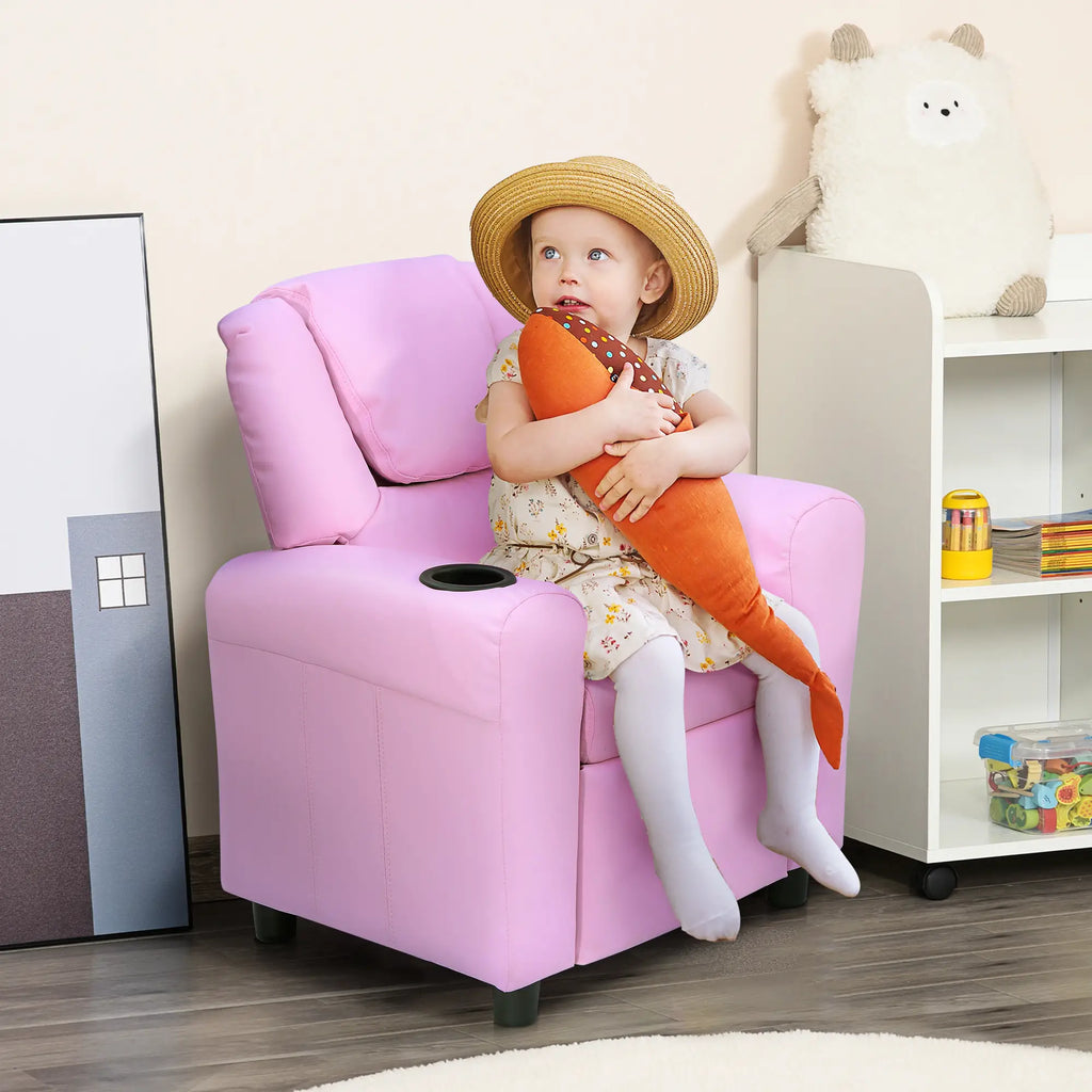 Kindersessel, Minisessel, Kindersofa für 3-6 Jahre alt, Liegefunktion, Becherhalter, 62 x 56 x 69 cm
