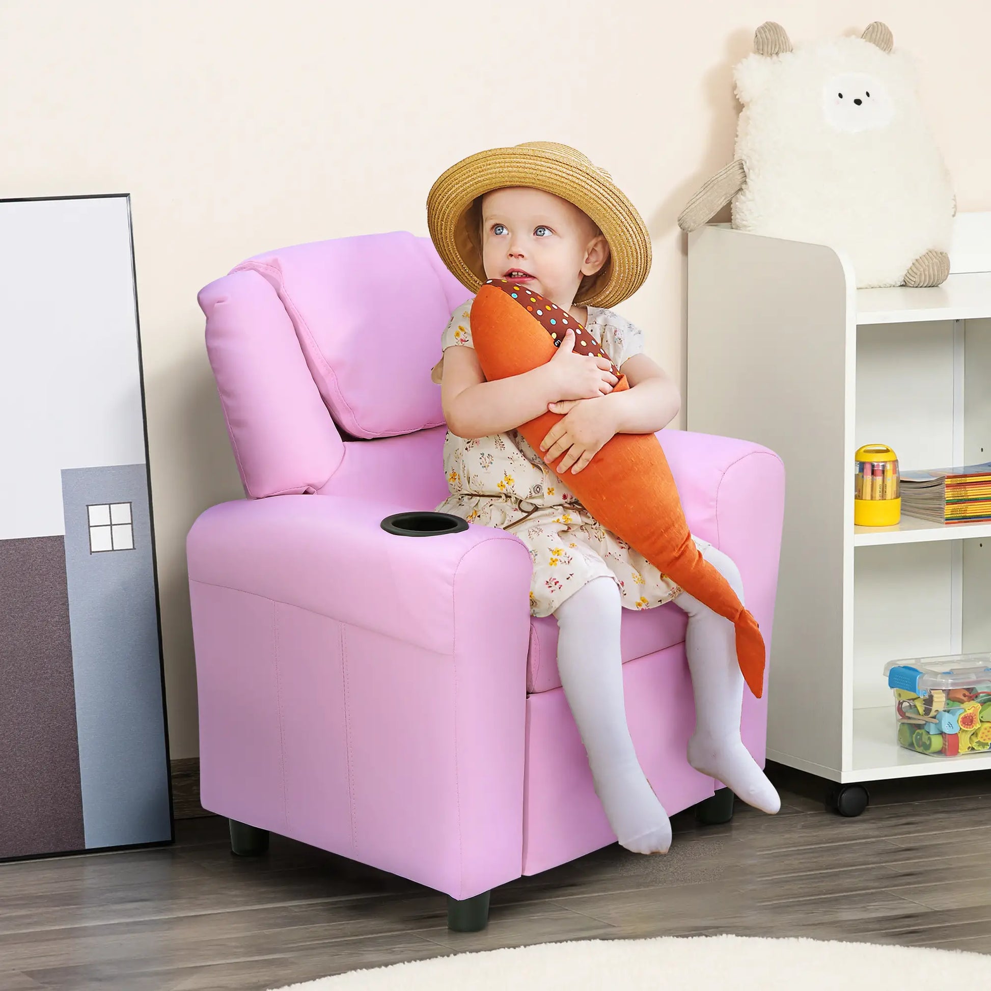 Kindersessel, Minisessel, Kindersofa für 3-6 Jahre alt, Liegefunktion, Becherhalter, 62 x 56 x 69 cm