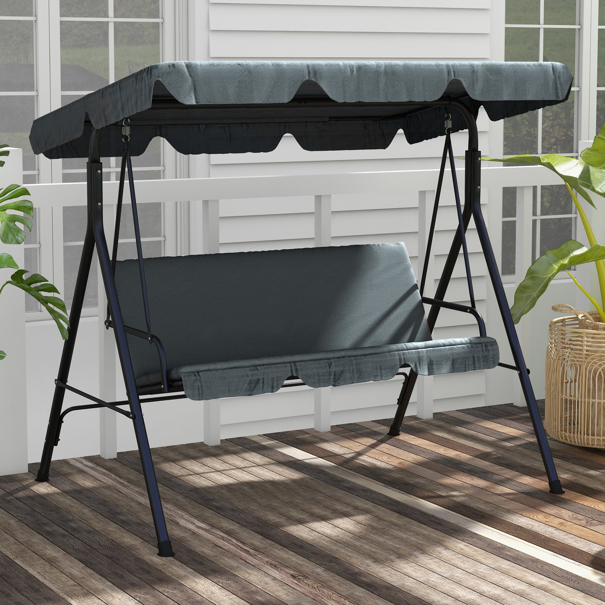 Gartenschaukel, 3-Sitzer Schaukelbank mit Dach, Stahl, 172 x 110 x 153 cm, Grau