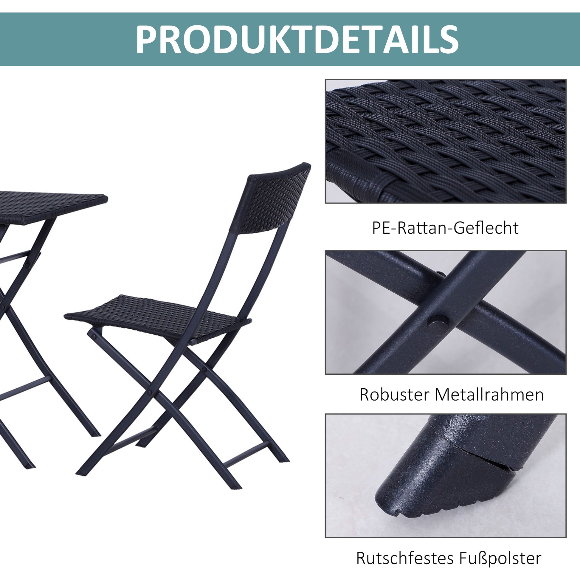 Polyrattan Bistroset für 2 Personen Sitzgruppe Rattan Gartenmöbel Set Garnitur