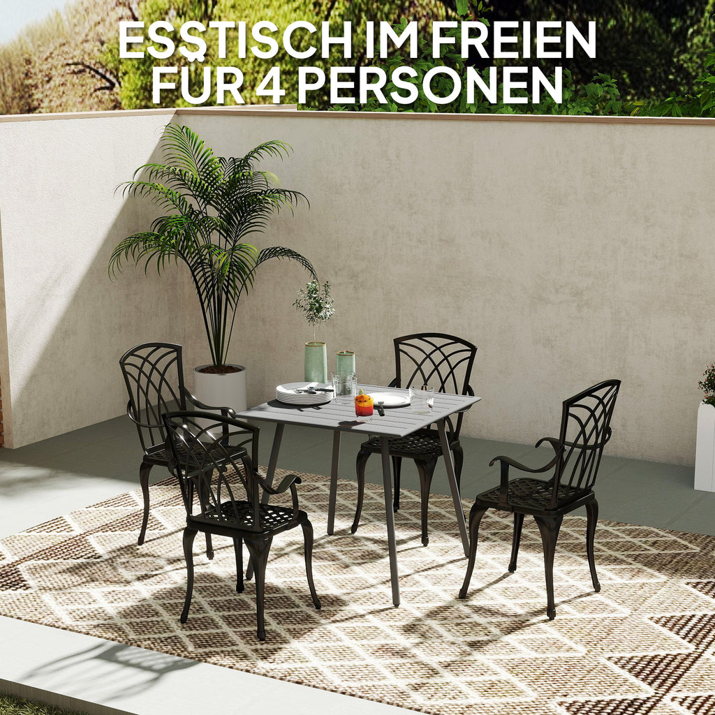 Gartentisch, Outdoor-Esstisch für 4 Personen, Stahlrahmen, leicht zu reinigen, rostbeständig!