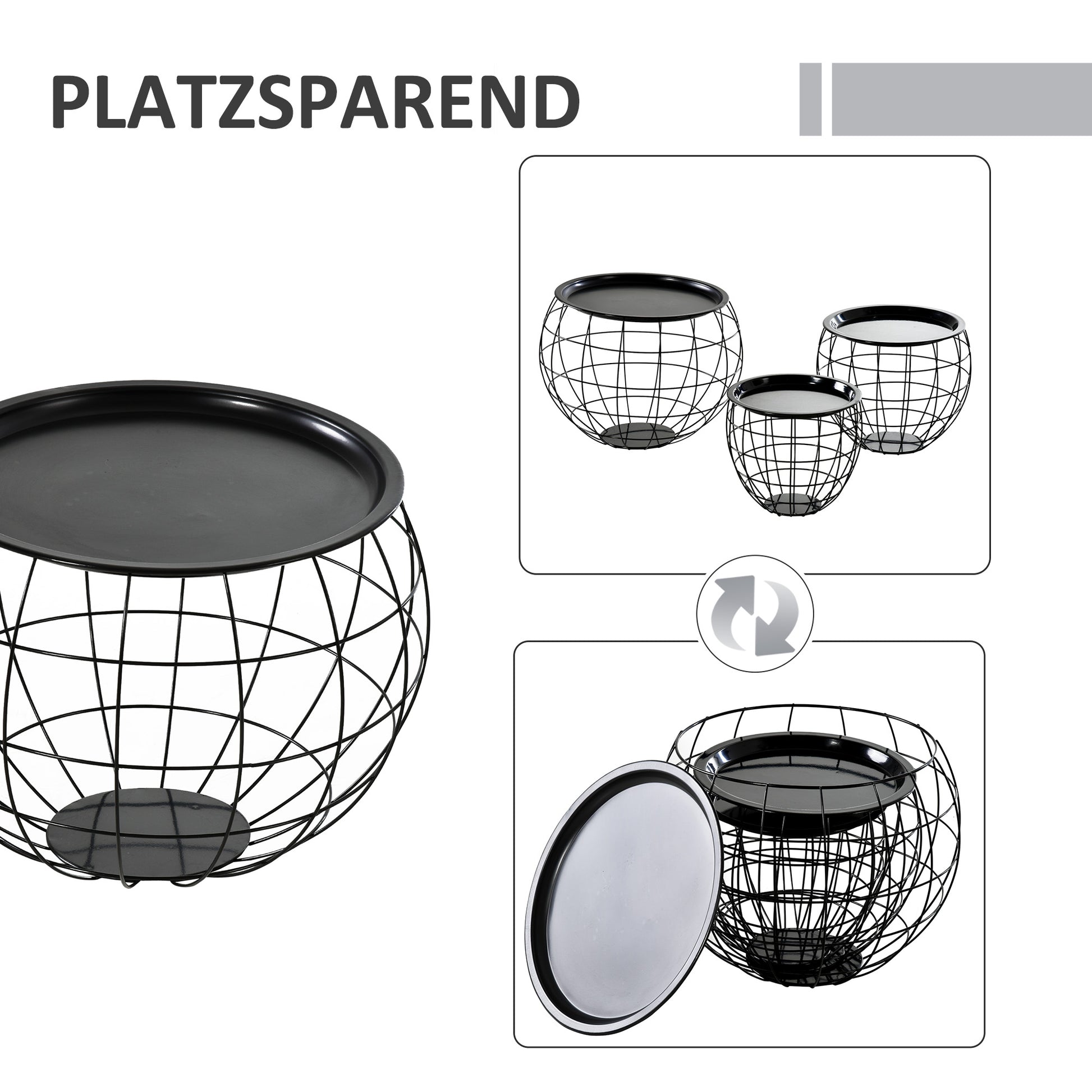 3er Set Couchtisch, Stapeltisch, Beistelltisch, Kaffeetisch, Satztisch, MDF, Natur+Schwarz