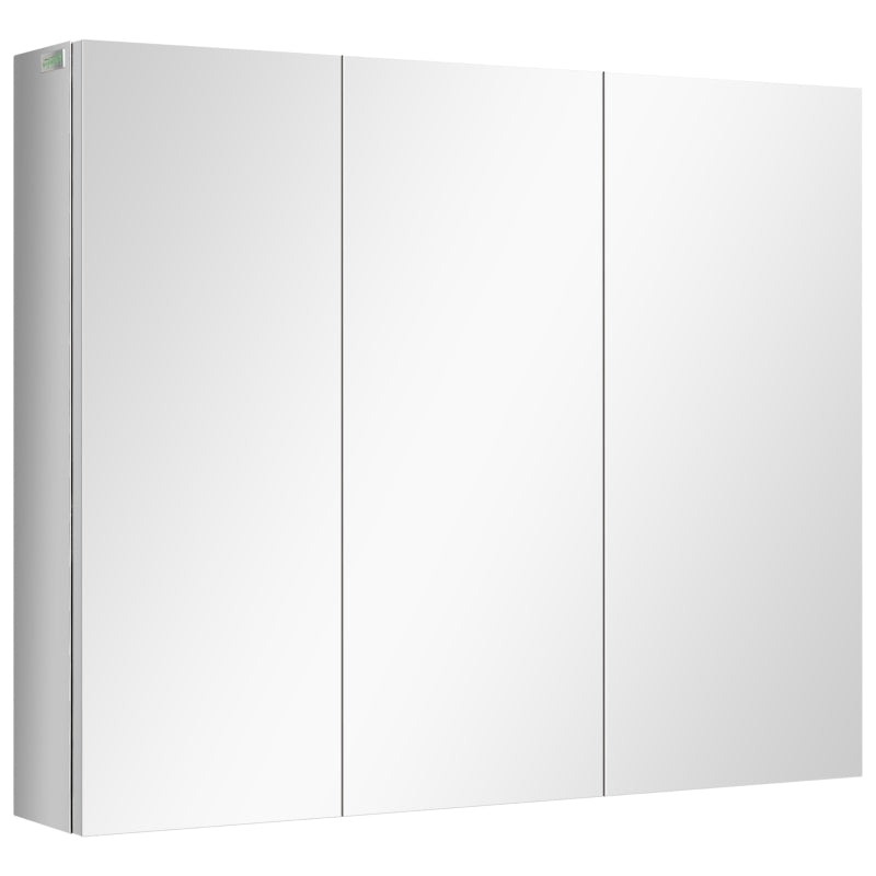 Spiegelschrank, 3 Spiegeltüren, 5 Innenböden, Edelstahl, Farbe: Silber, 70 x 12 x 55 cm