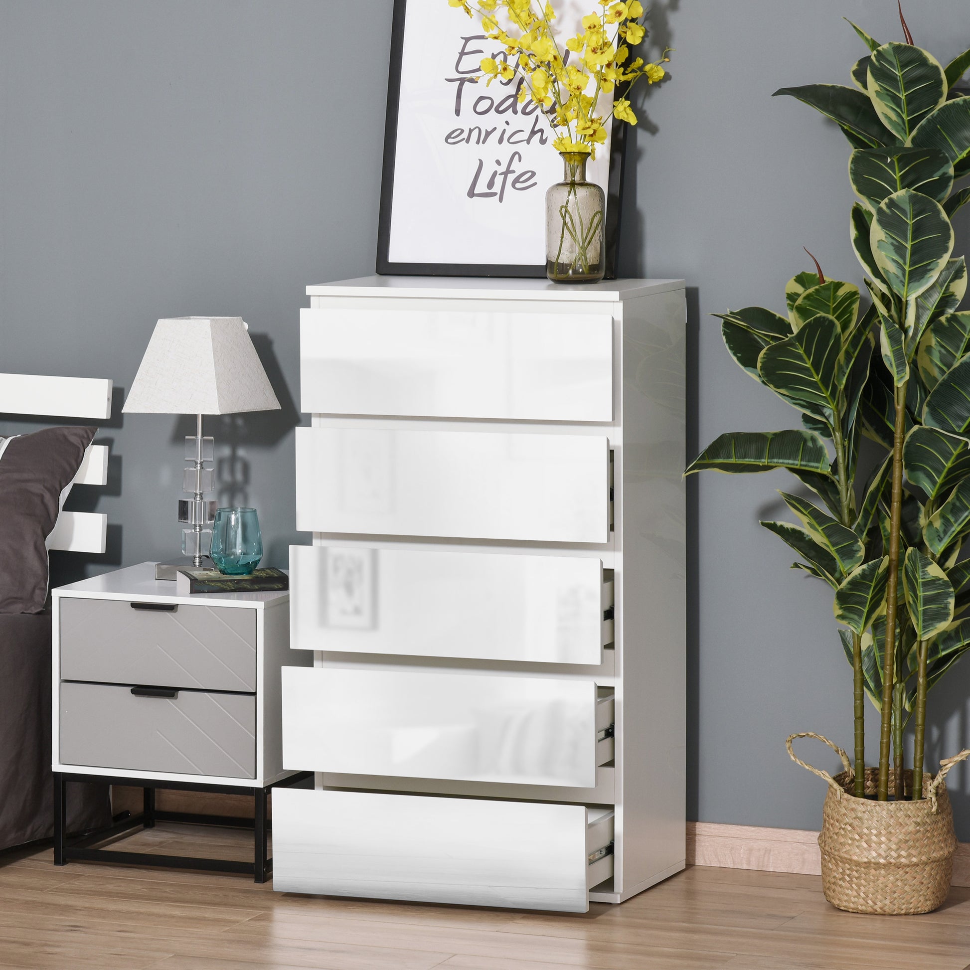 Kommode Sideboard Schubladenkommode, 5 Schubladen, 55 cm x 34 cm x 100 cm, Weiß
