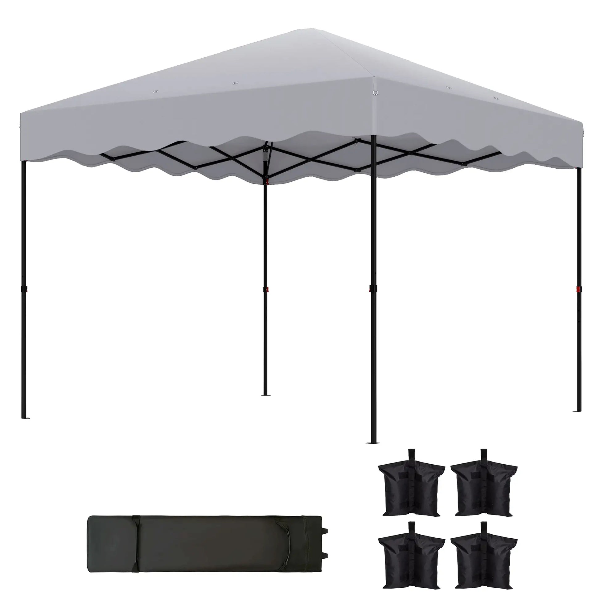 Pop-up-Pavillon 3 x 3m, Höhenverstellbares Gartenzelt, mit Rolltasche, Terrasse, Metall, Stoff