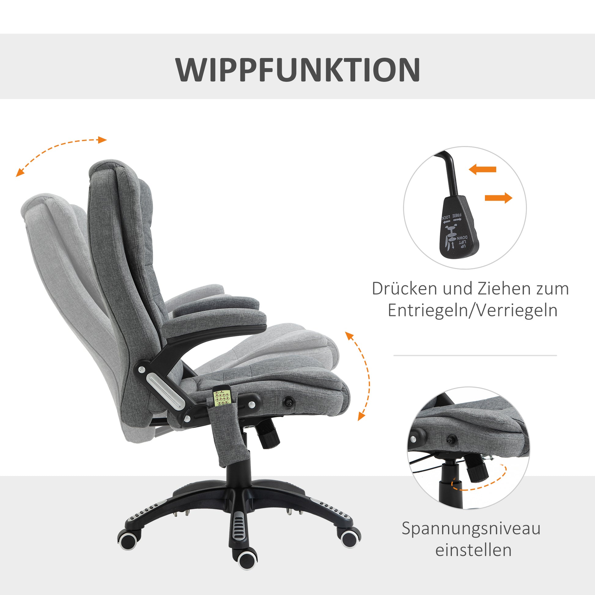 Bürostuhl Massagesessel mit Wärmefunktion, Ergonomischer Chefsessel, Höhenverstellbarer Drehstuhl