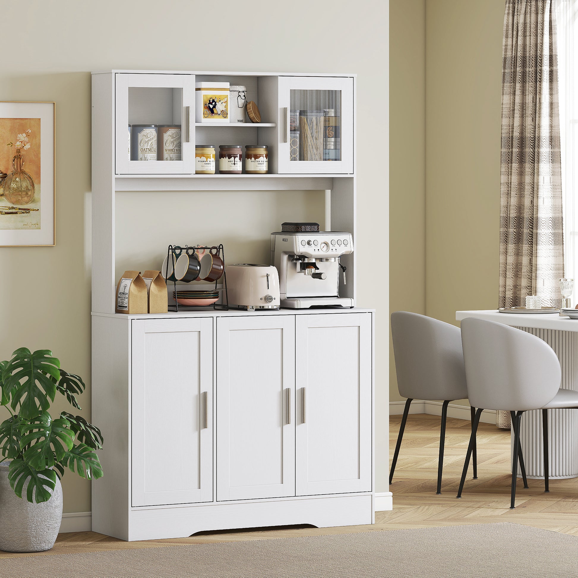 Küchenschrank, Skandinavisches Design, verstellbare Regale, Glastüren, offene Fläche, Spanplatte, MDF