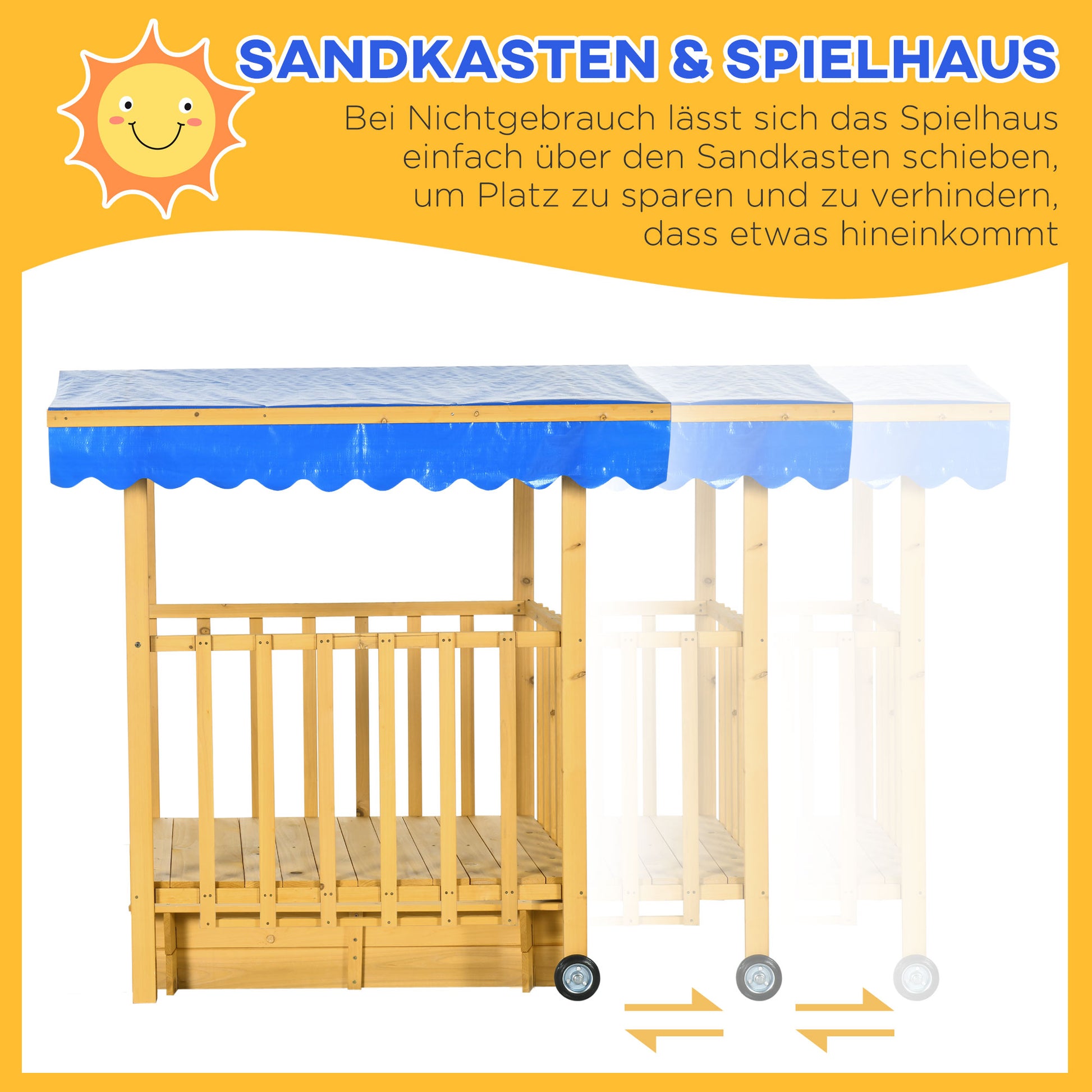 Sandkasten mit Spielhaus Sandkasten mit Dach, 133 x 129 x 137, 5 cm, Natur + Blau