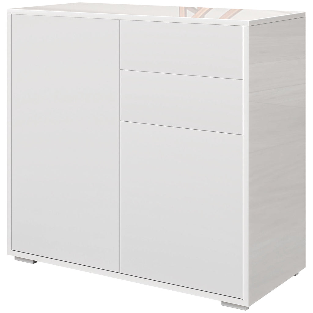 Aufbewahrungsschrank mit 2 Schubladen, 2 Türen, mit Kippschutz, für Wohnzimmer, Schlafzimmer, 79 x 36 x 74 cm Weiß