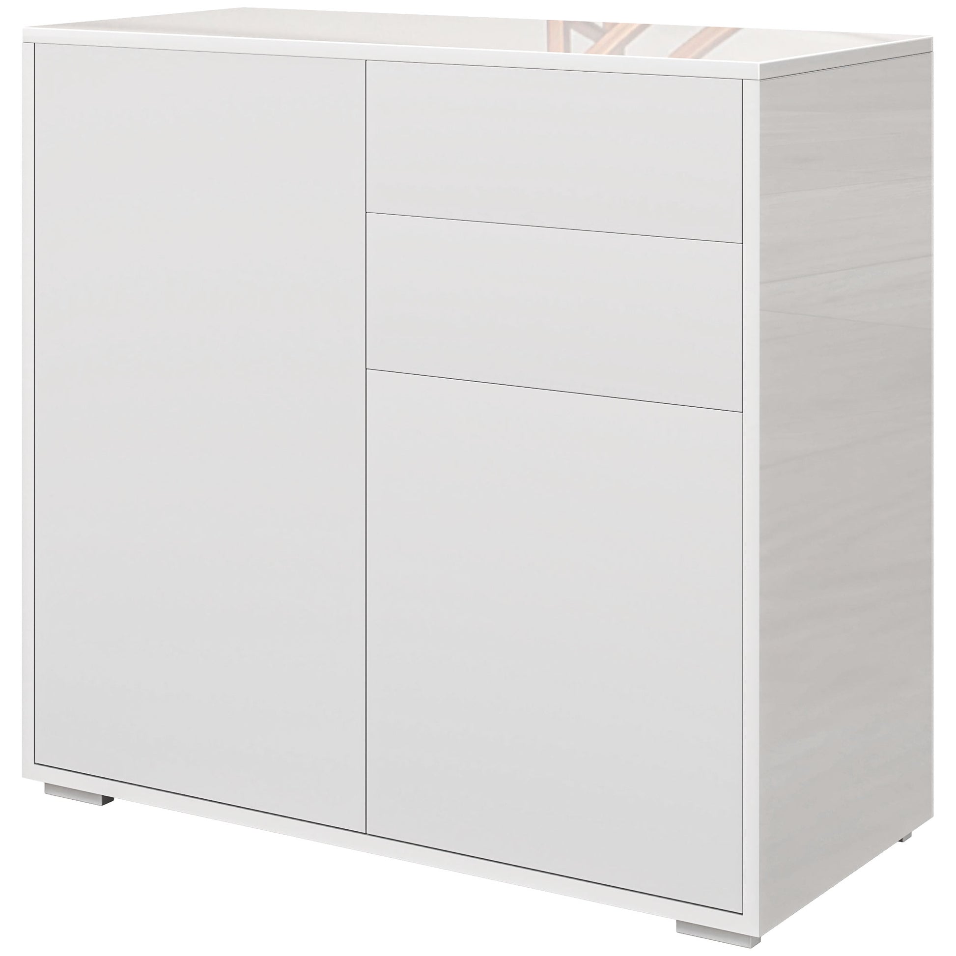 Aufbewahrungsschrank mit 2 Schubladen, 2 Türen, mit Kippschutz, für Wohnzimmer, Schlafzimmer, 79 x 36 x 74 cm Weiß