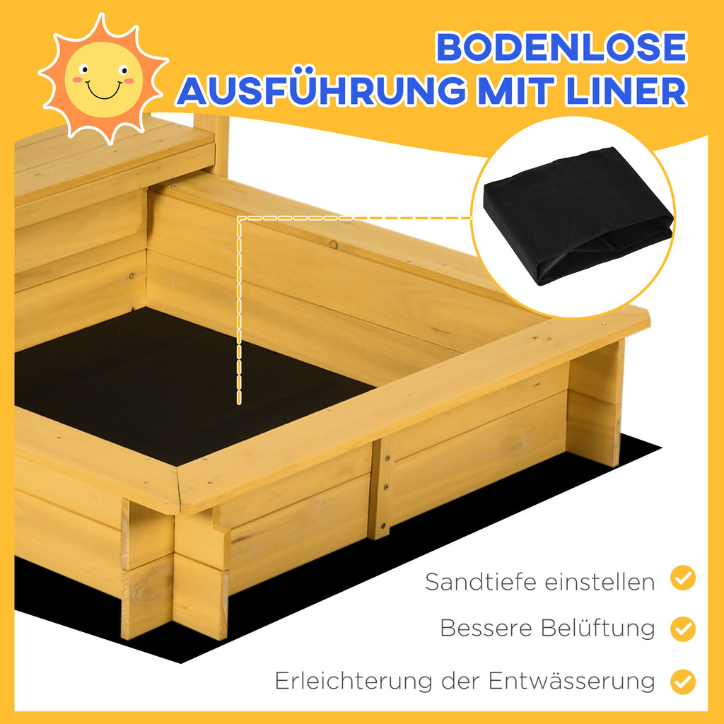 Sandkasten mit Spielhaus Sandkasten mit Dach, 133 x 129 x 137, 5 cm, Natur + Blau