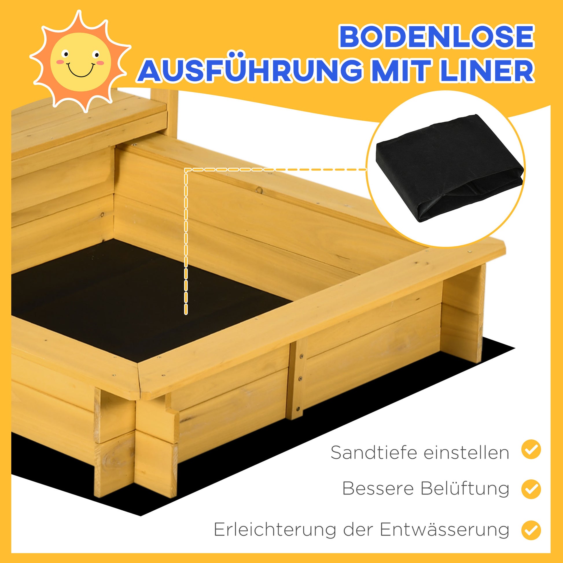 Sandkasten mit Spielhaus Sandkasten mit Dach, 133 x 129 x 137, 5 cm, Natur + Blau