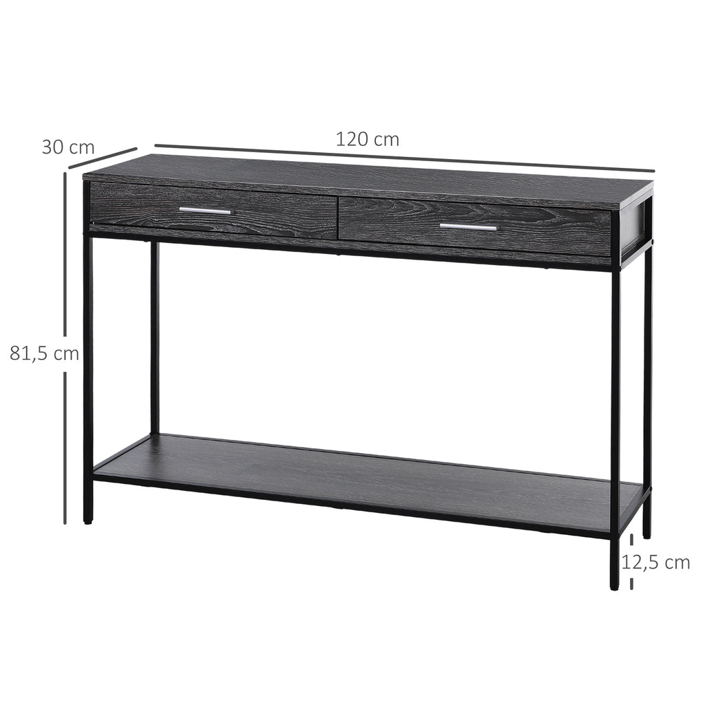 Konsolentisch Beistelltisch 2 Schubladen Unterregal Stahl Grau 120 x 30 x 81,5 cm