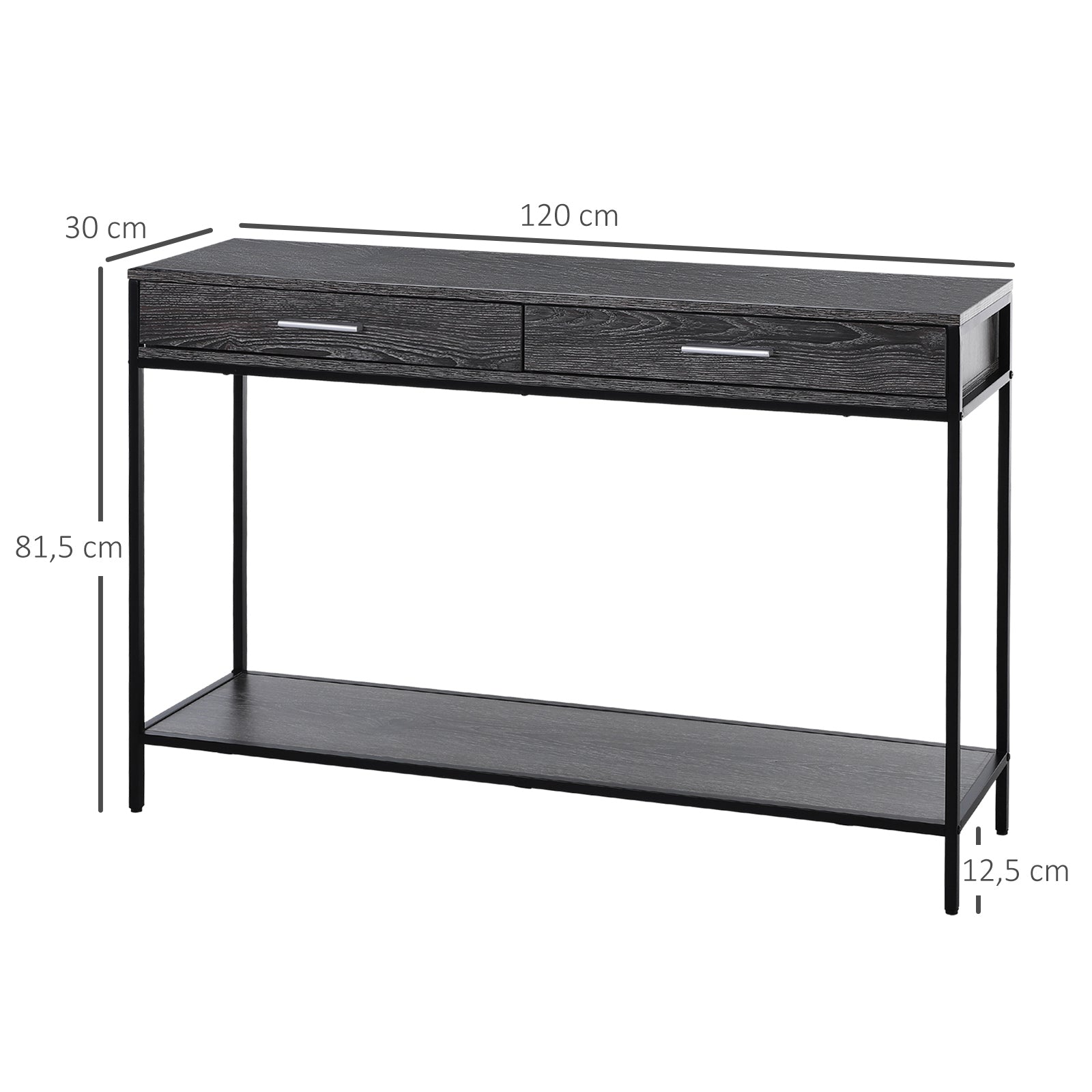 Konsolentisch Beistelltisch 2 Schubladen Unterregal Stahl Grau 120 x 30 x 81,5 cm