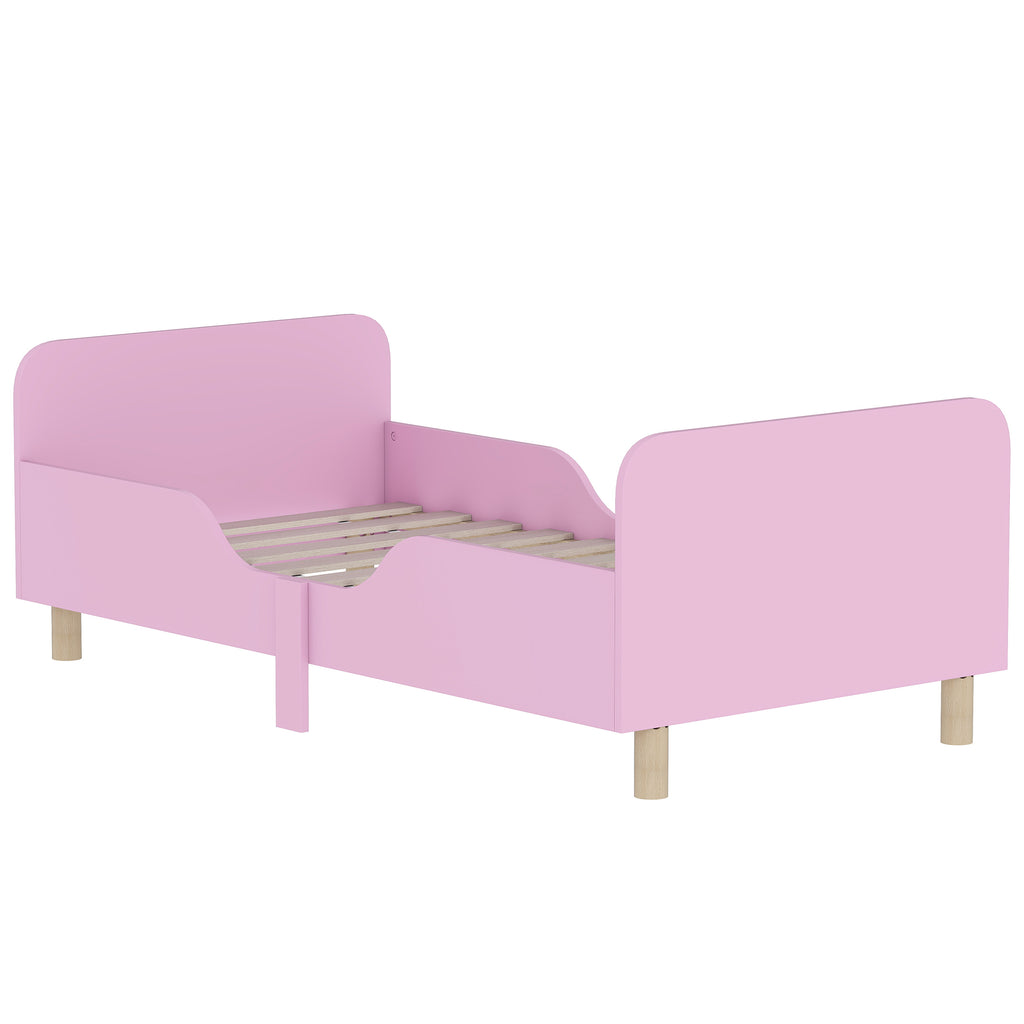 Kinderbettgestell, Einzelbettrahmen für Kinder, Schutzgitter, kleines Bett für Kinderzimmer, MDF, ohne Matratze, Rosa