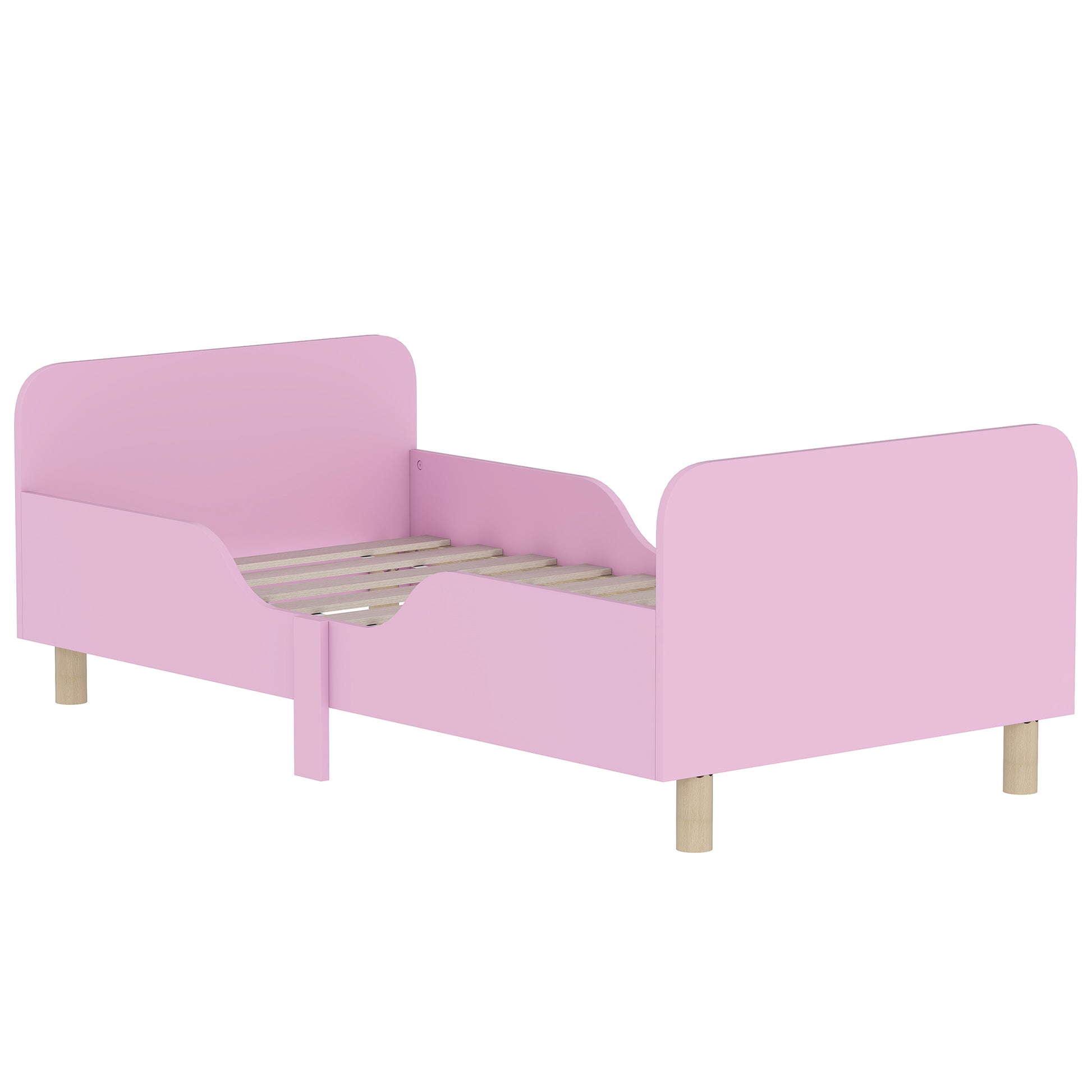 Kinderbettgestell, Einzelbettrahmen für Kinder, Schutzgitter, kleines Bett für Kinderzimmer, MDF, ohne Matratze, Rosa