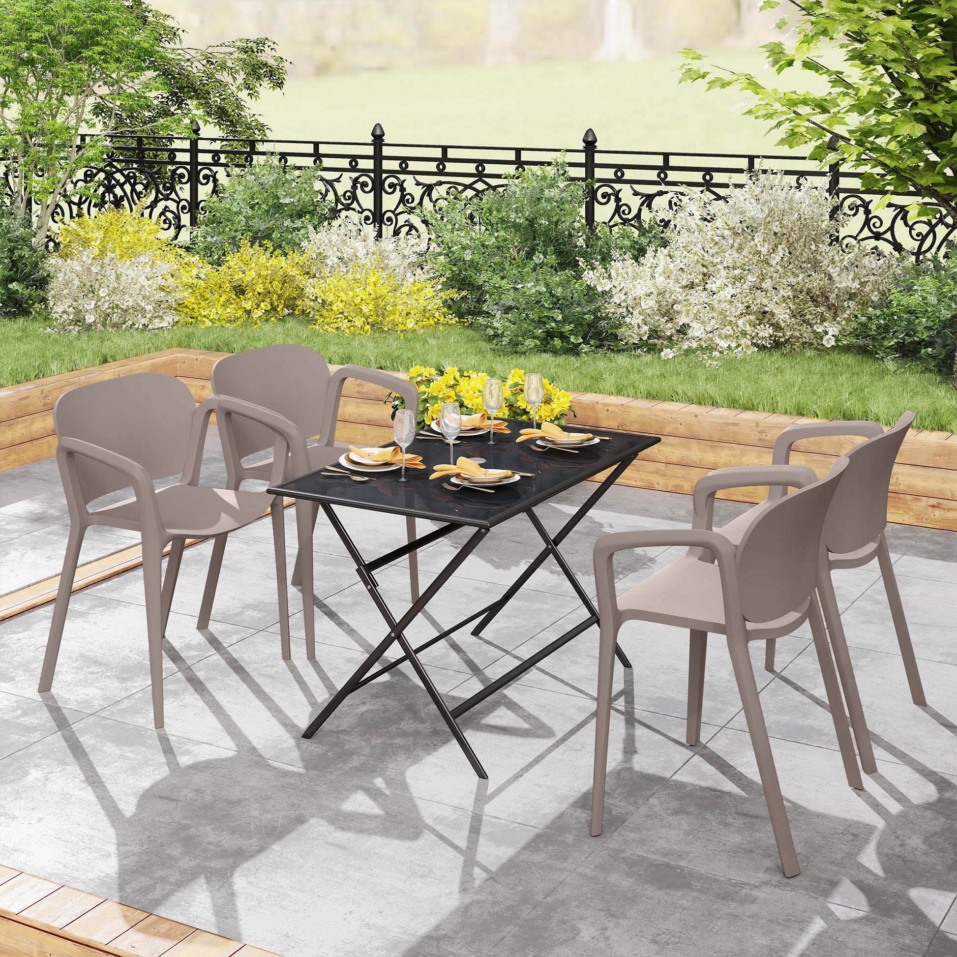 Gartenstuhl 4er Set wetterfest, Stapelstuhl mit Armlehne Rückenlehne bis 120 kg belastbar