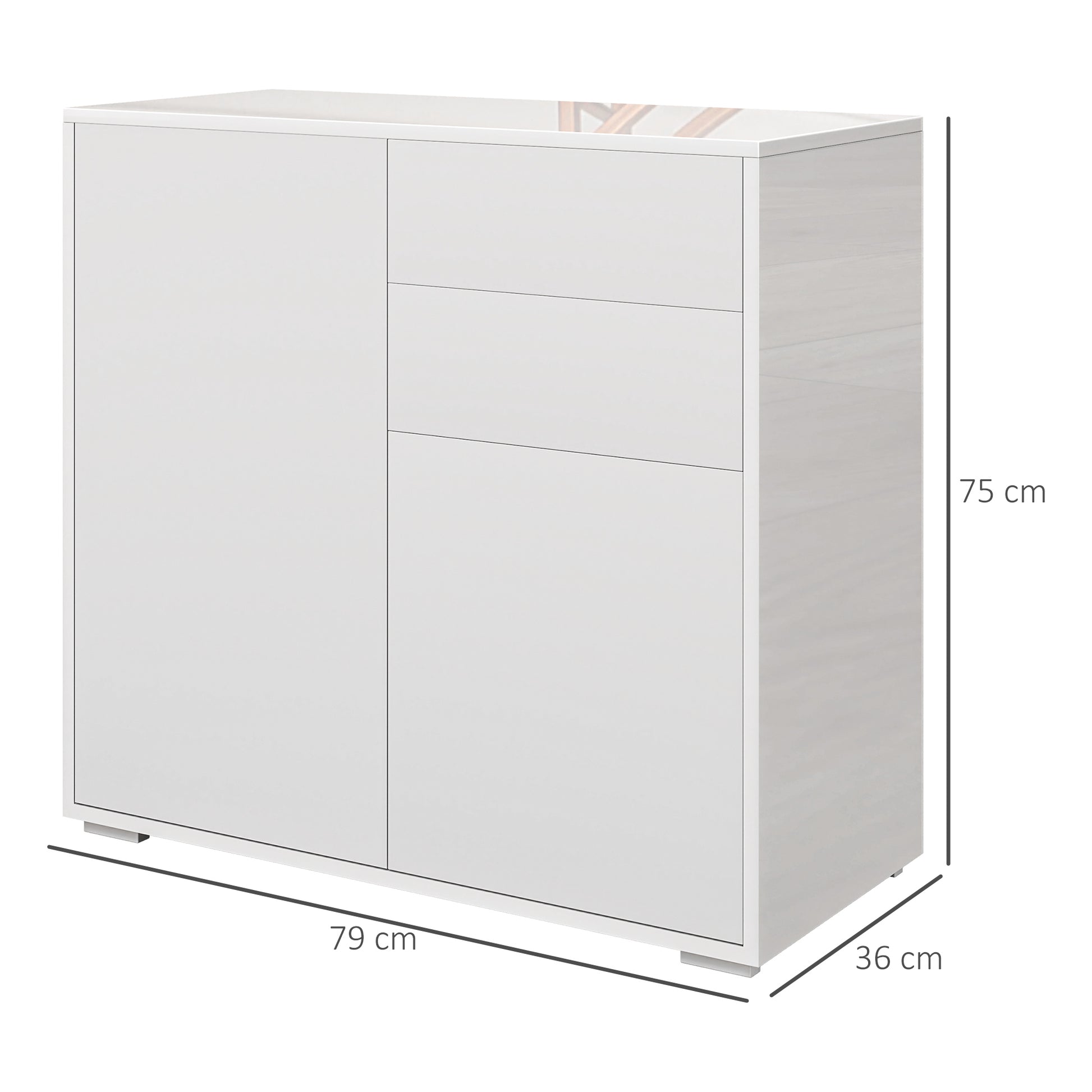 Aufbewahrungsschrank mit 2 Schubladen, 2 Türen, mit Kippschutz, für Wohnzimmer, Schlafzimmer, 79 x 36 x 74 cm Weiß