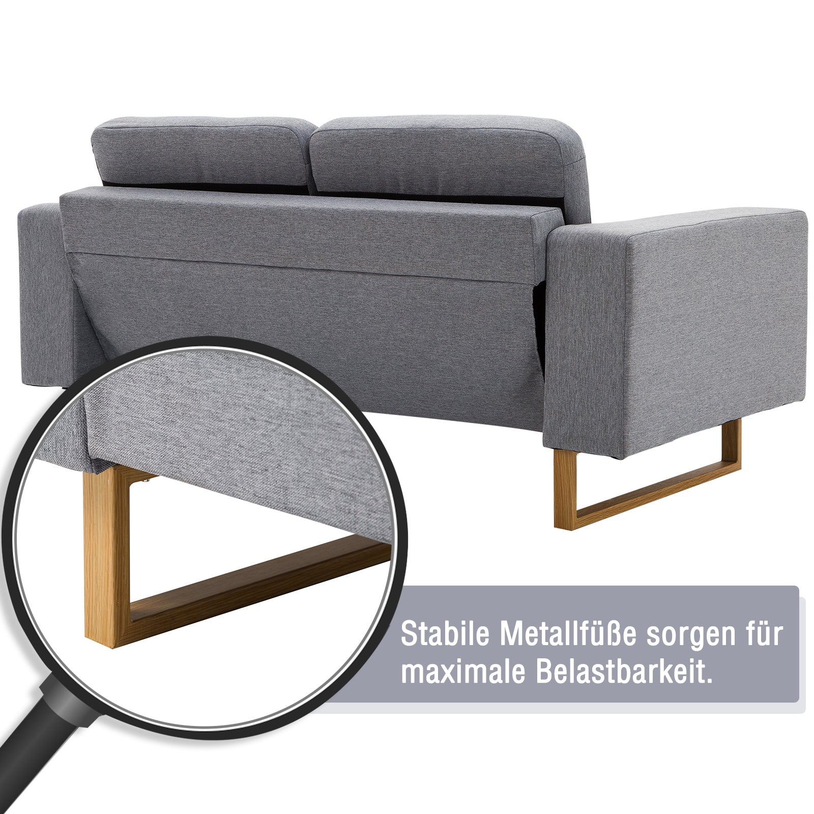 2-Sitzer Sofa  Ecksofa Polstersofa, Stoffsofa, Holz, Dunkelgrau/Hellgrau