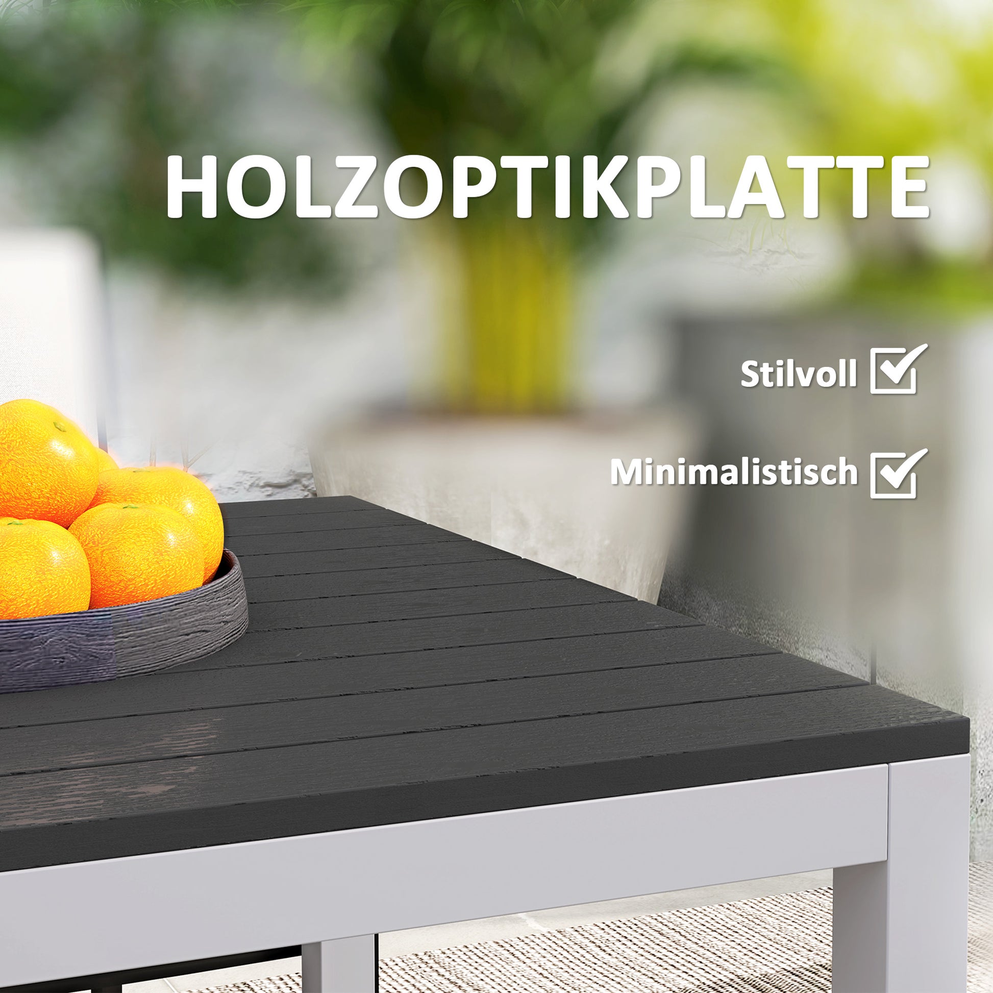 Gartentisch Aluminium 120x70 cm Wetterfest Balkontisch mit Holzoptik, für 4-6 Personen