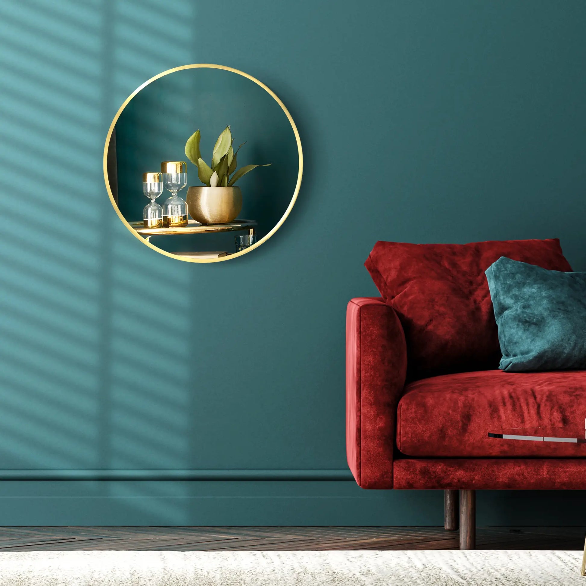 Runder Wandspiegel für Bad, Schlafzimmer, Flur, Metallrahmen, Farbe: Schwarz, Ø50