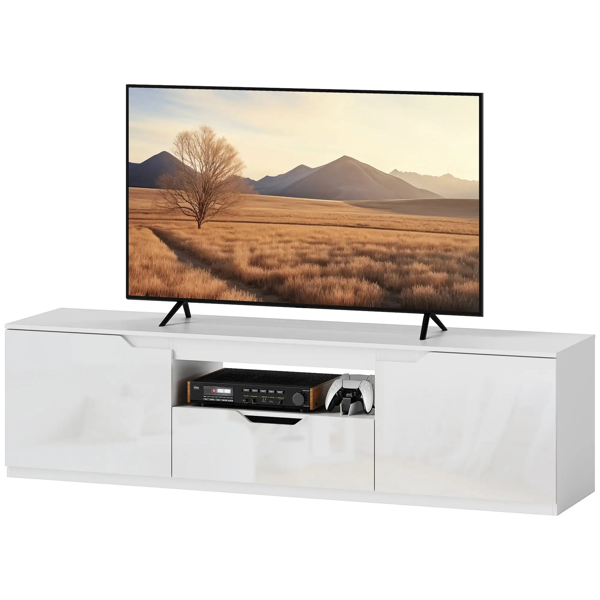 TV-Lowboard, Hochglanz, für Fernseher bis 65'', 3 Fächer, Schublade, 160 x 38 x 43 cm