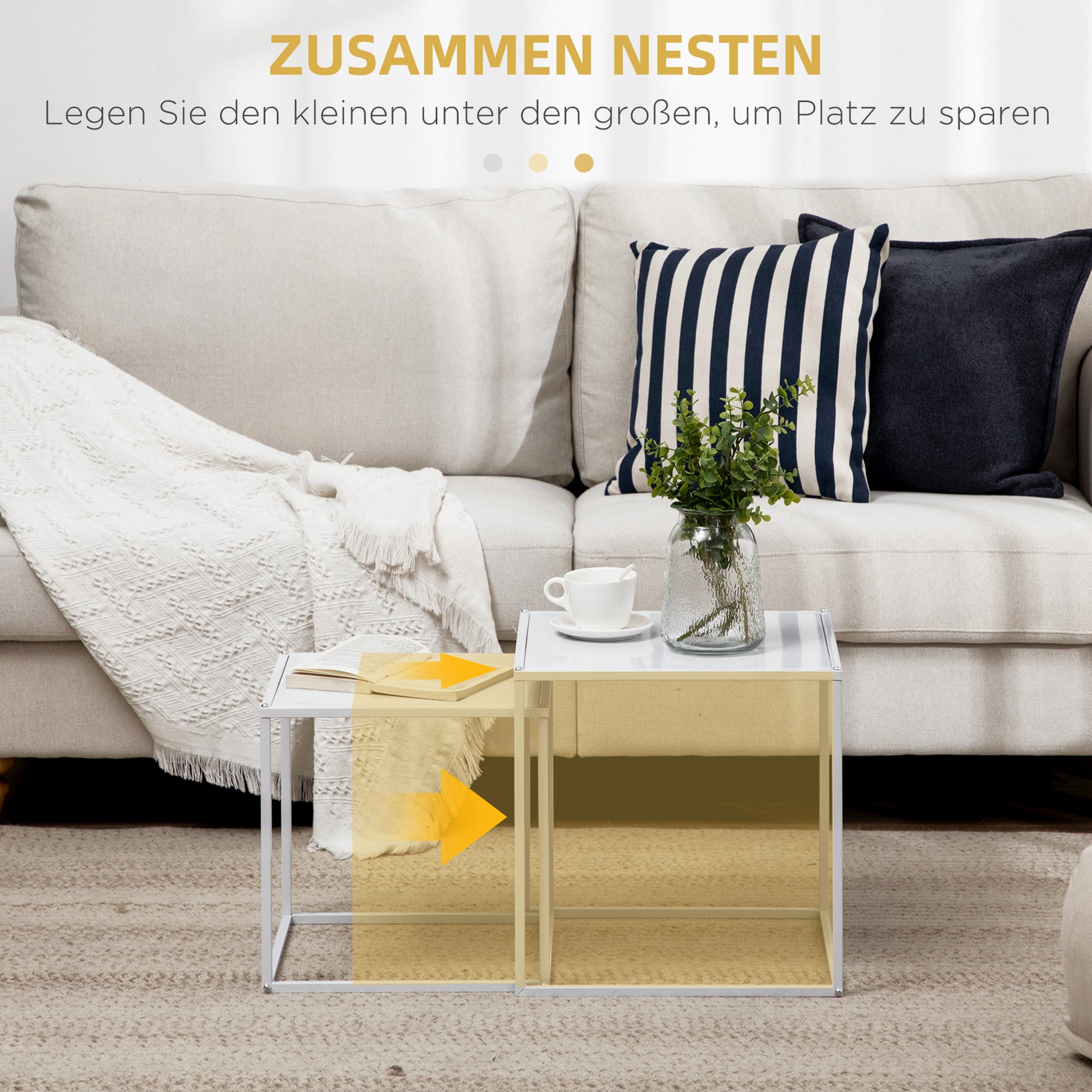 Beistelltisch-Set, moderne Satztische, platzsparend, stabiler Stahlrahmen